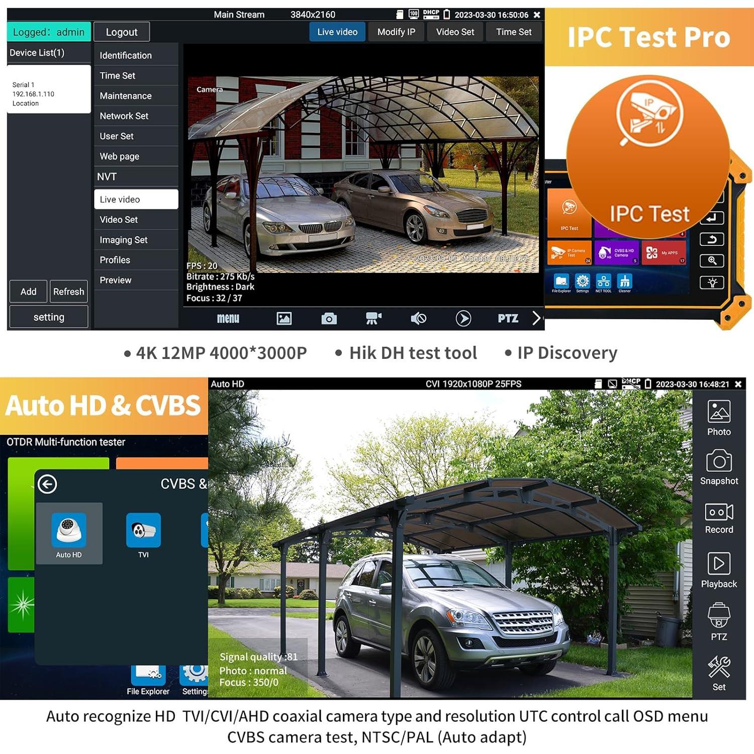 Henkion OTDR Optical Fiber Tester 1310/1550nm 28/26dB Range 150km Optic Fiber Test IPC Tester TVI/CVI/AHD/CVBS Cable Test Network Tools Connectors FC/UPC,SC,ST,LC OPM OLS LS VFL Event Map
