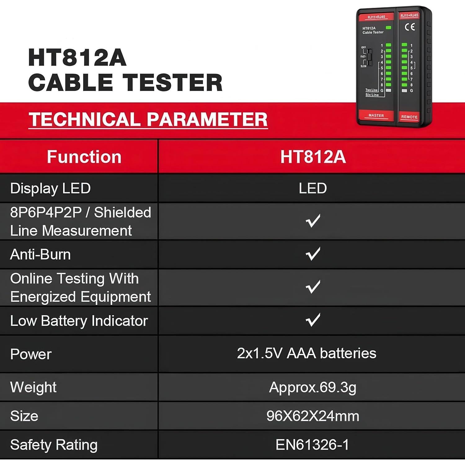 Probador de Cable de Red Intendvision RJ45 y RJ11 CAT5/CAT6
