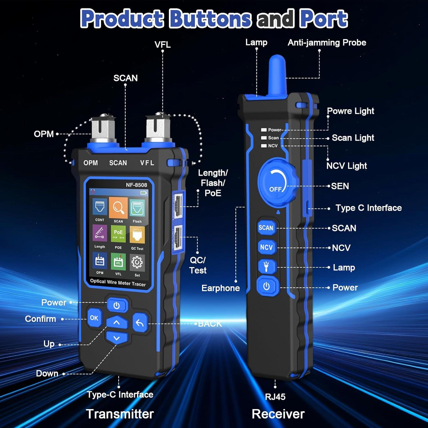 Probador de Cable de Red Bestechy NF-8508 con Medidor Óptico