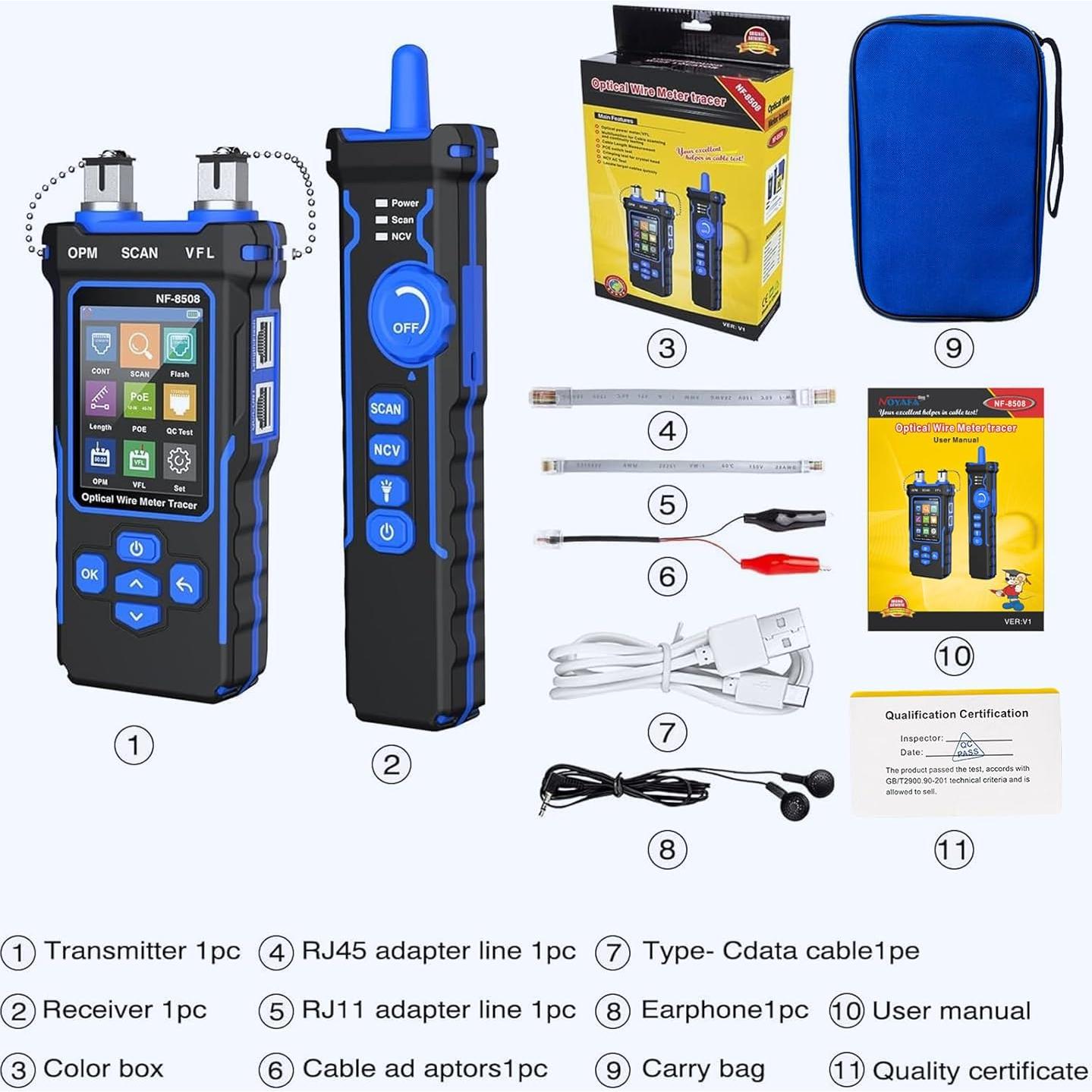 Probador de Cable de Red Bestechy NF-8508 con Medidor Óptico