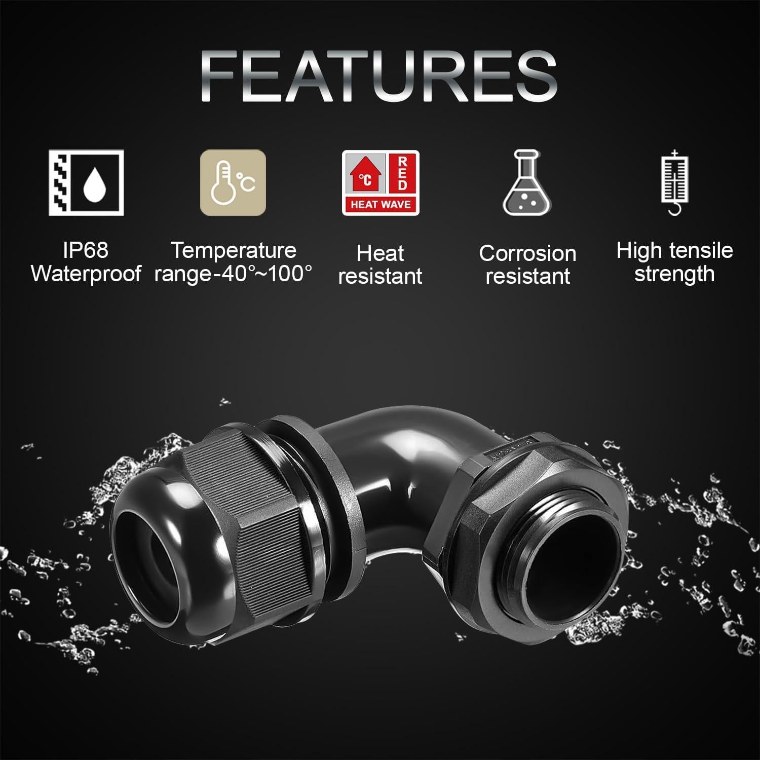 Conectores de Cable M12 LeMotech 90 Grados 4-8mm 2 Pcs Negro