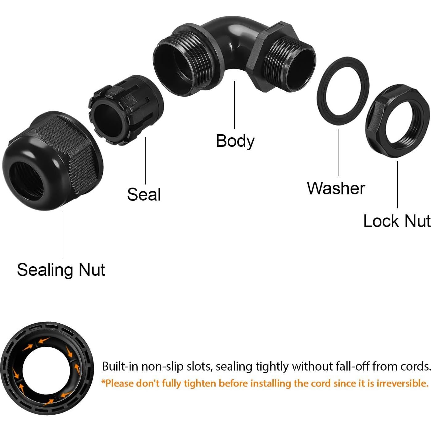 Conectores de Cable M12 LeMotech 90 Grados 4-8mm 2 Pcs Negro