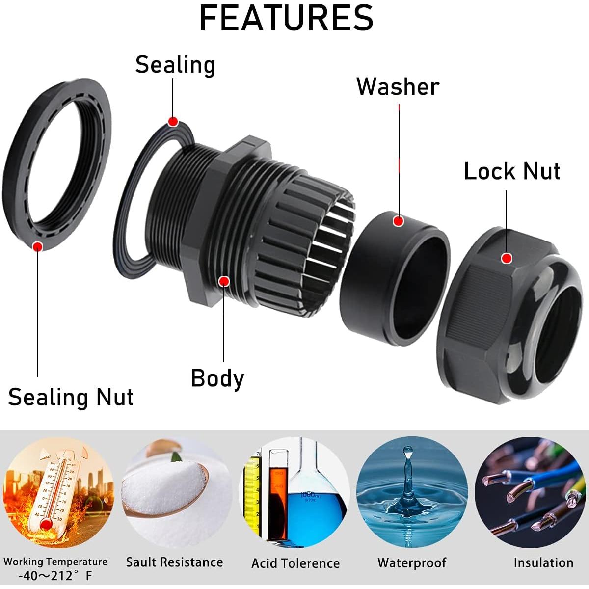 Cable Gland Otdorpatio 3/4" IP68 Impermeable 5 Pack