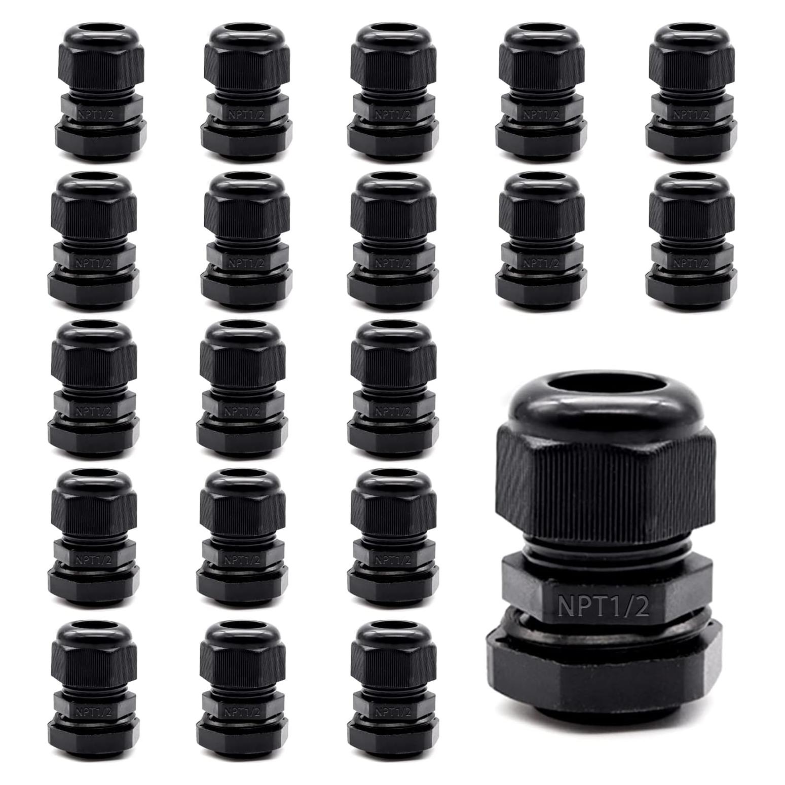 20 Conectores de Cable Impermeables Tnuocke 1/2 NPT Ajustables