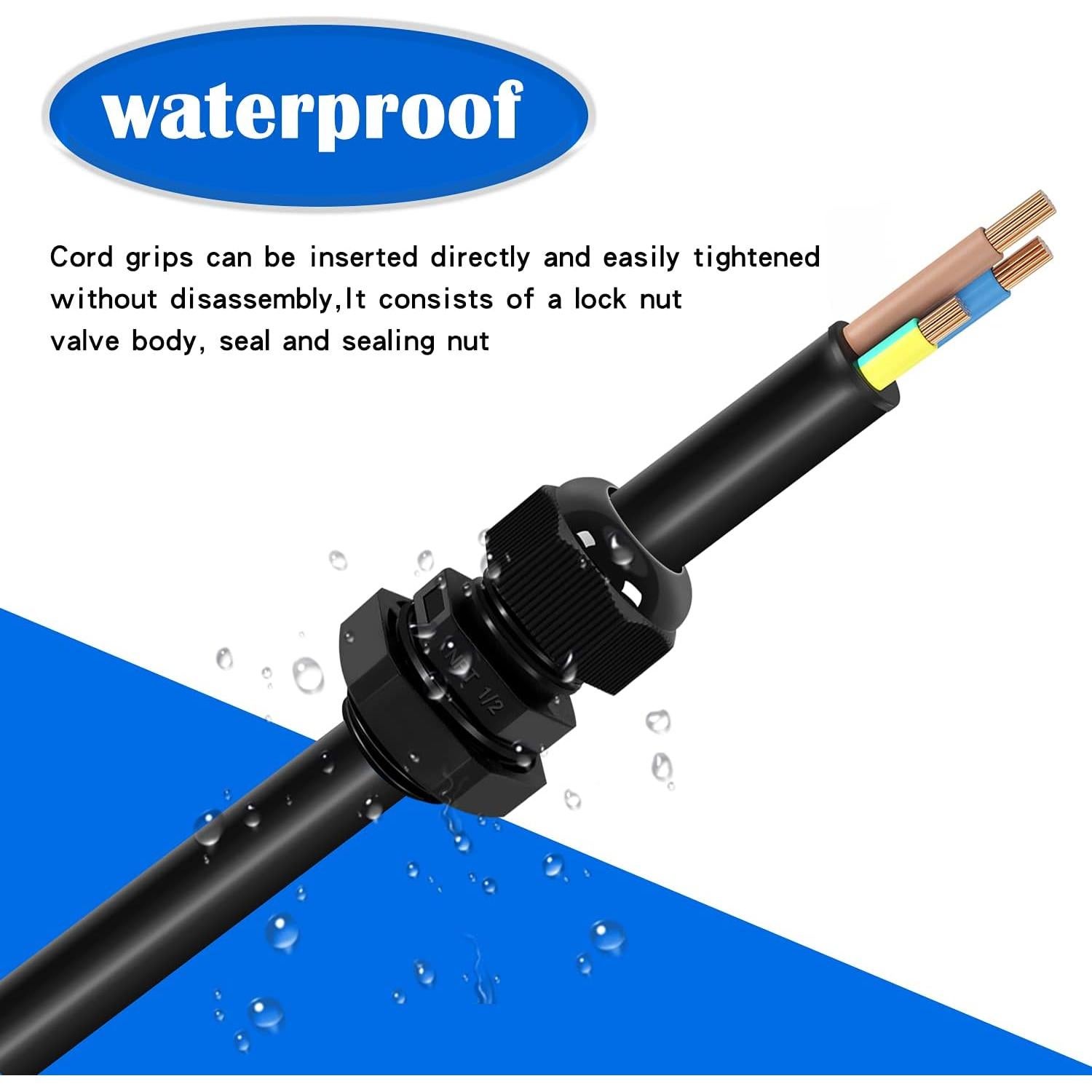 20 Conectores de Cable Impermeables Tnuocke 1/2 NPT Ajustables