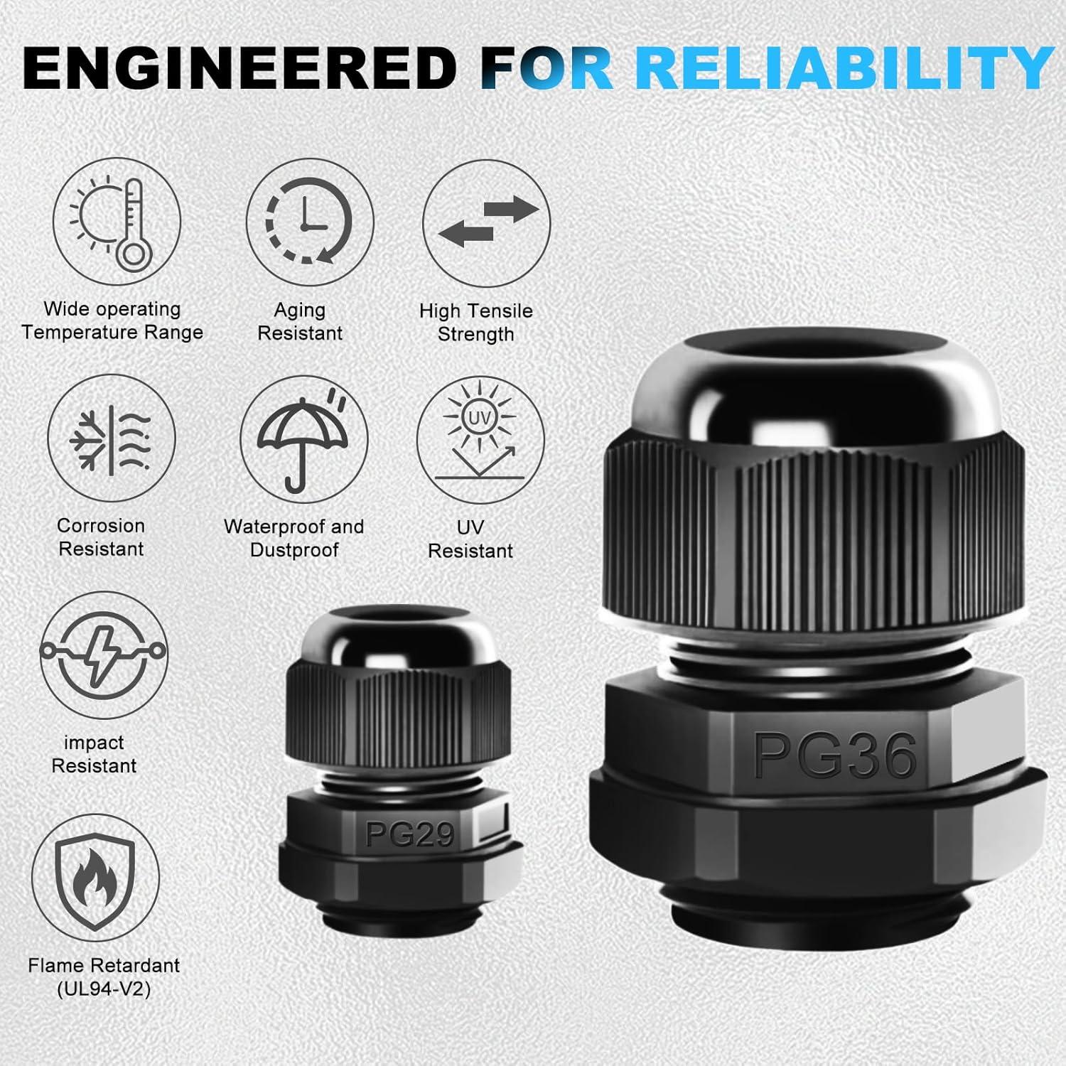 Kit de Conectores de Cable Impermeable 72 PCS Nylon IP68