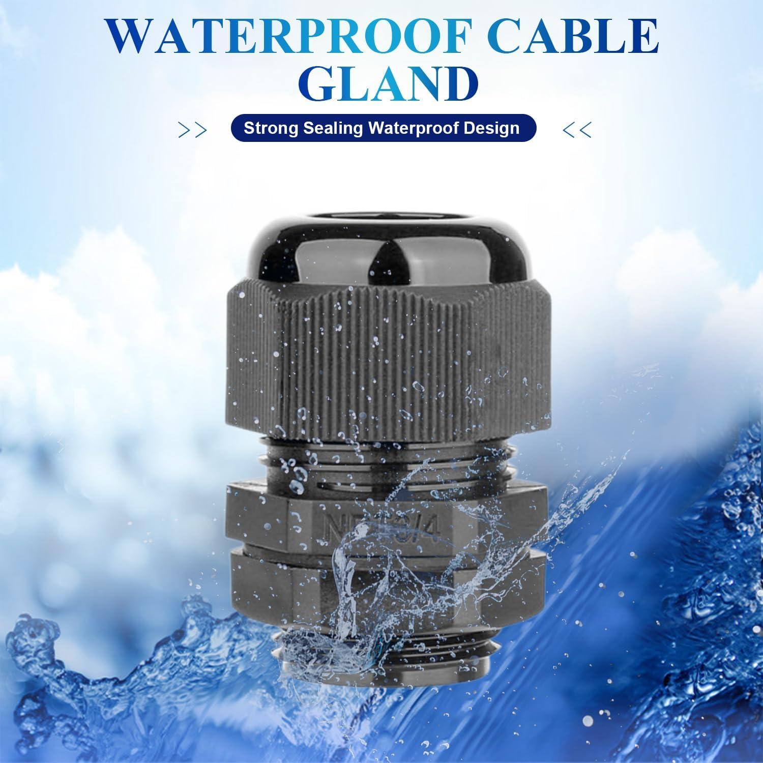 Juntas de Cable Impermeables Fielect NPT 3/4 Negro 4 Pcs 12-18mm