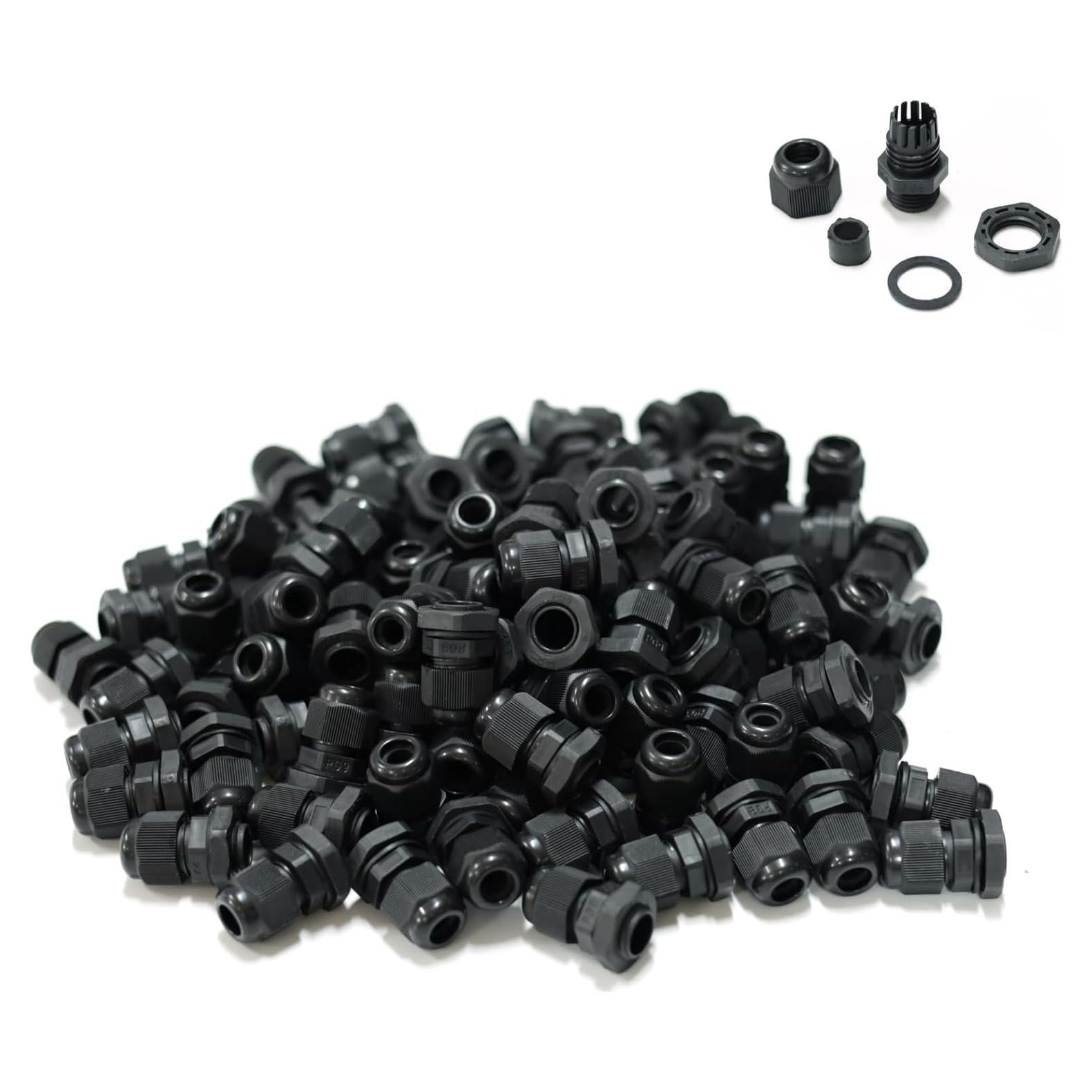 100 Conectores de Cable PG9 Impermeables Tusrai IP68 Negro
