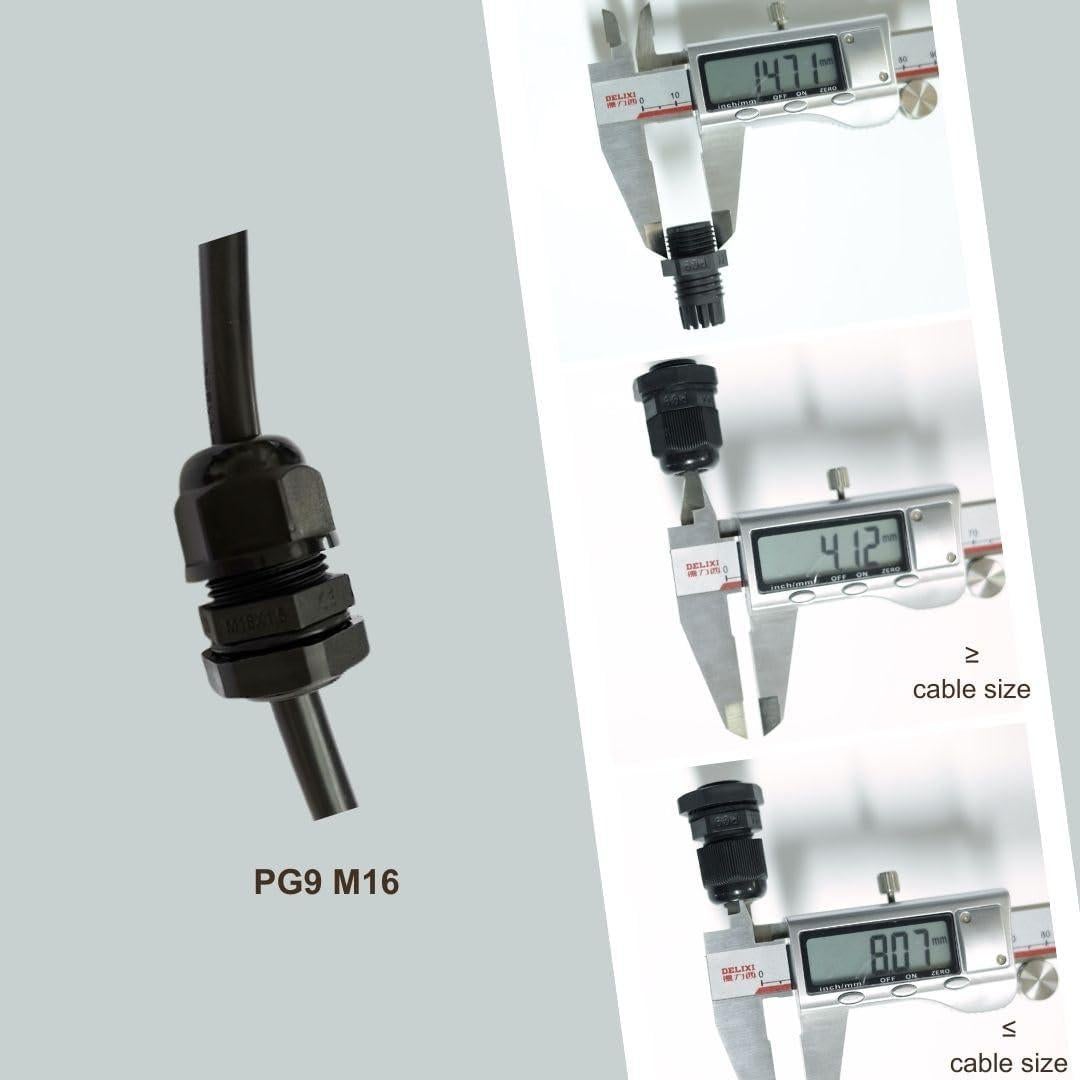 100 Conectores de Cable PG9 Impermeables Tusrai IP68 Negro