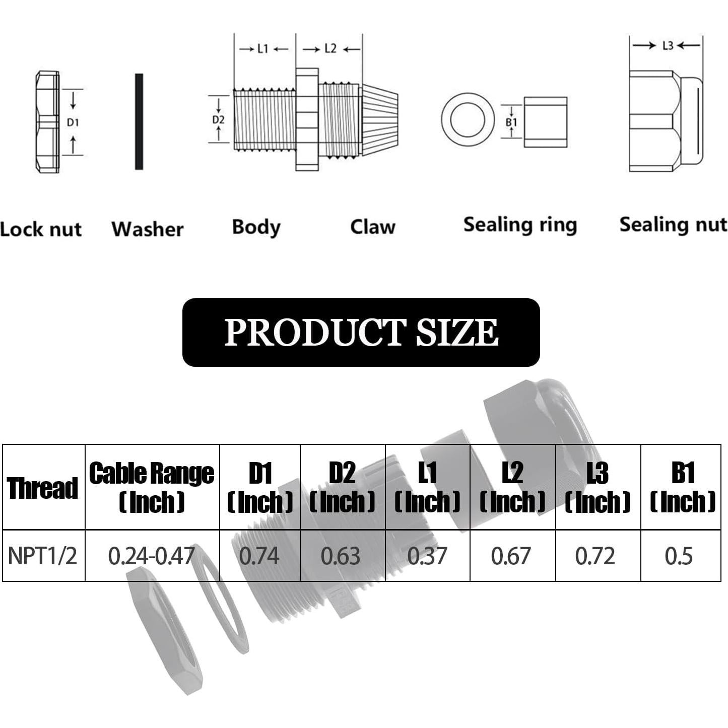 Conectores de Cable IP68 20 Piezas Dianrui Nylon Ajustables