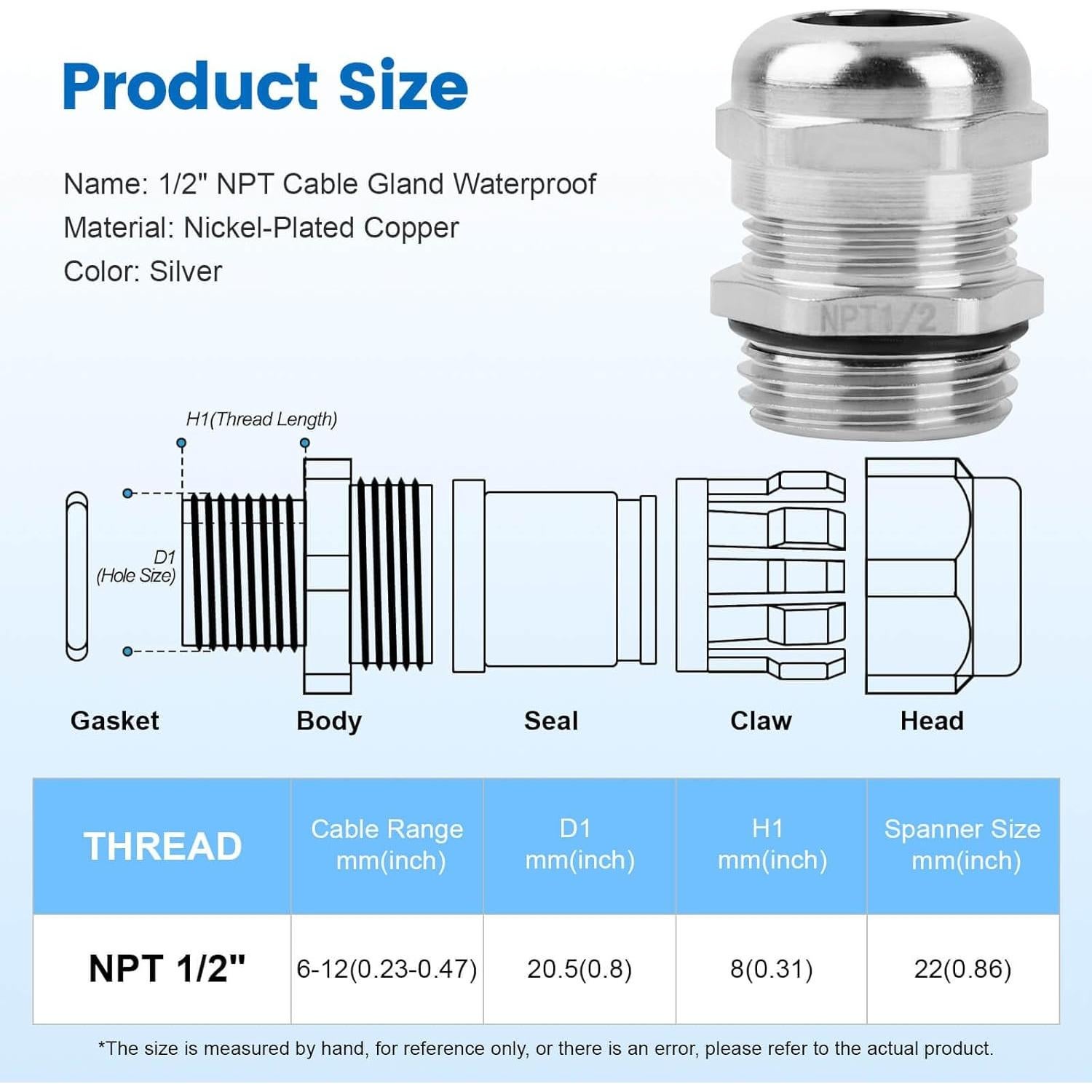 4 Piezas Cable Gland Impermeable IP68 QCG 1/2" NPT Cobre