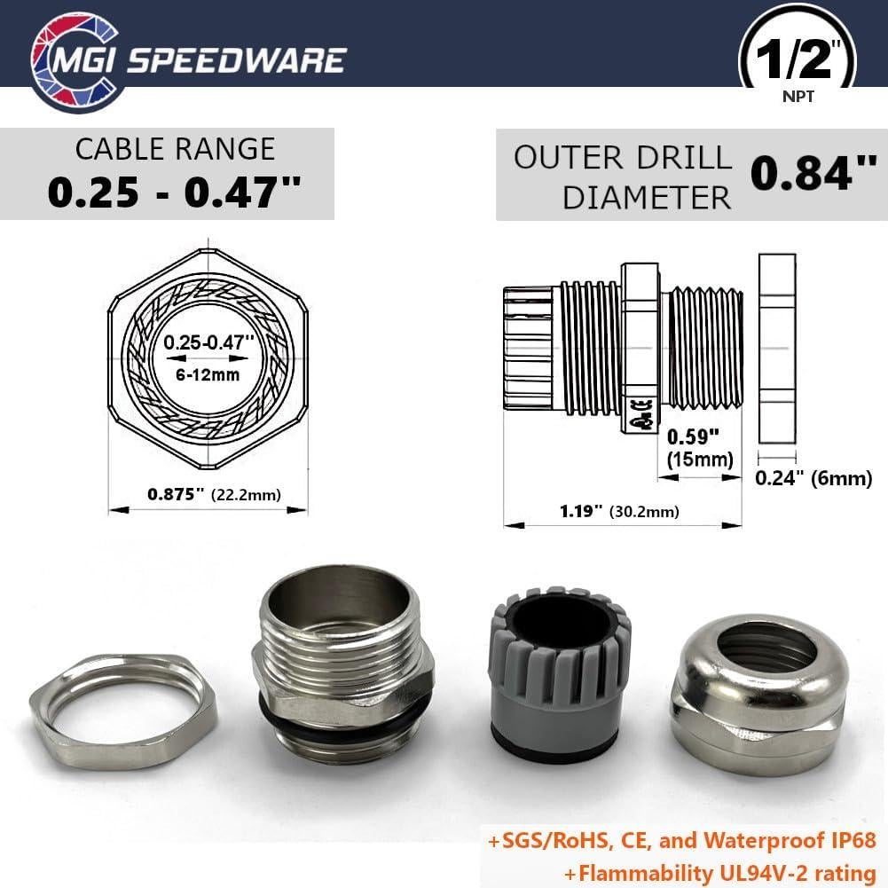 Gland de Cable MGI 1/2" NPT Latón Impermeable - Paquete de 2