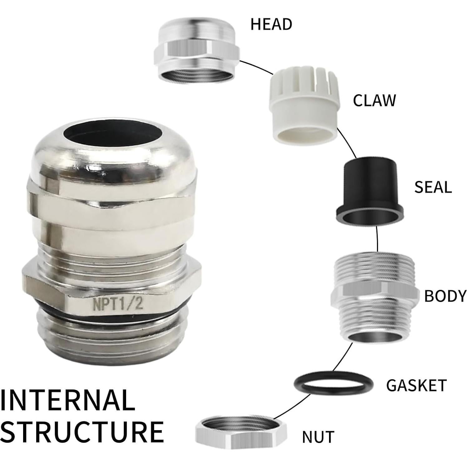 4 Piezas Conector Impermeable NPT 1/2" ZUDKSUY Cobre Niquelado