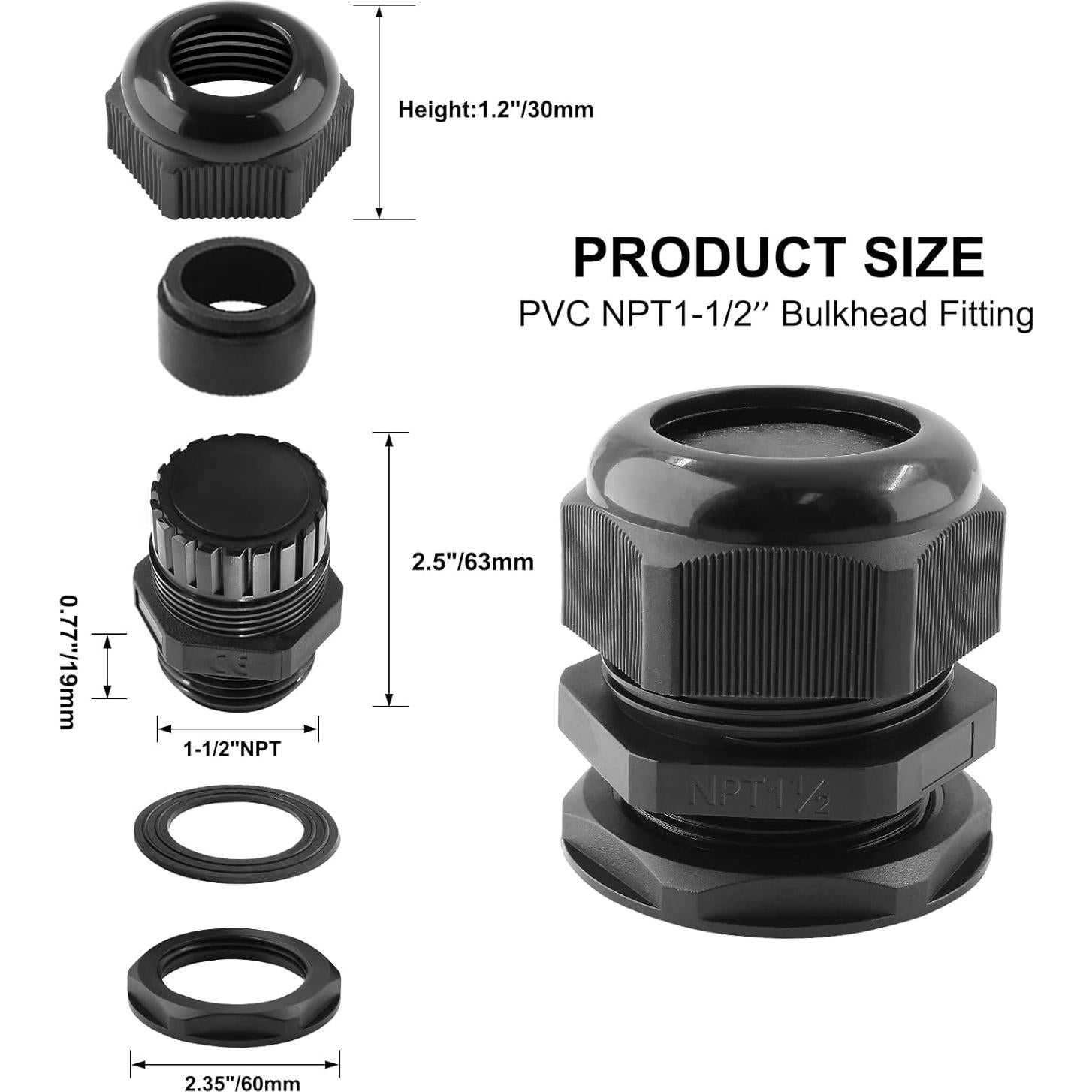 Paquete de 2 Conectores Estancos NPT 1-1/2" Rierdge IP68
