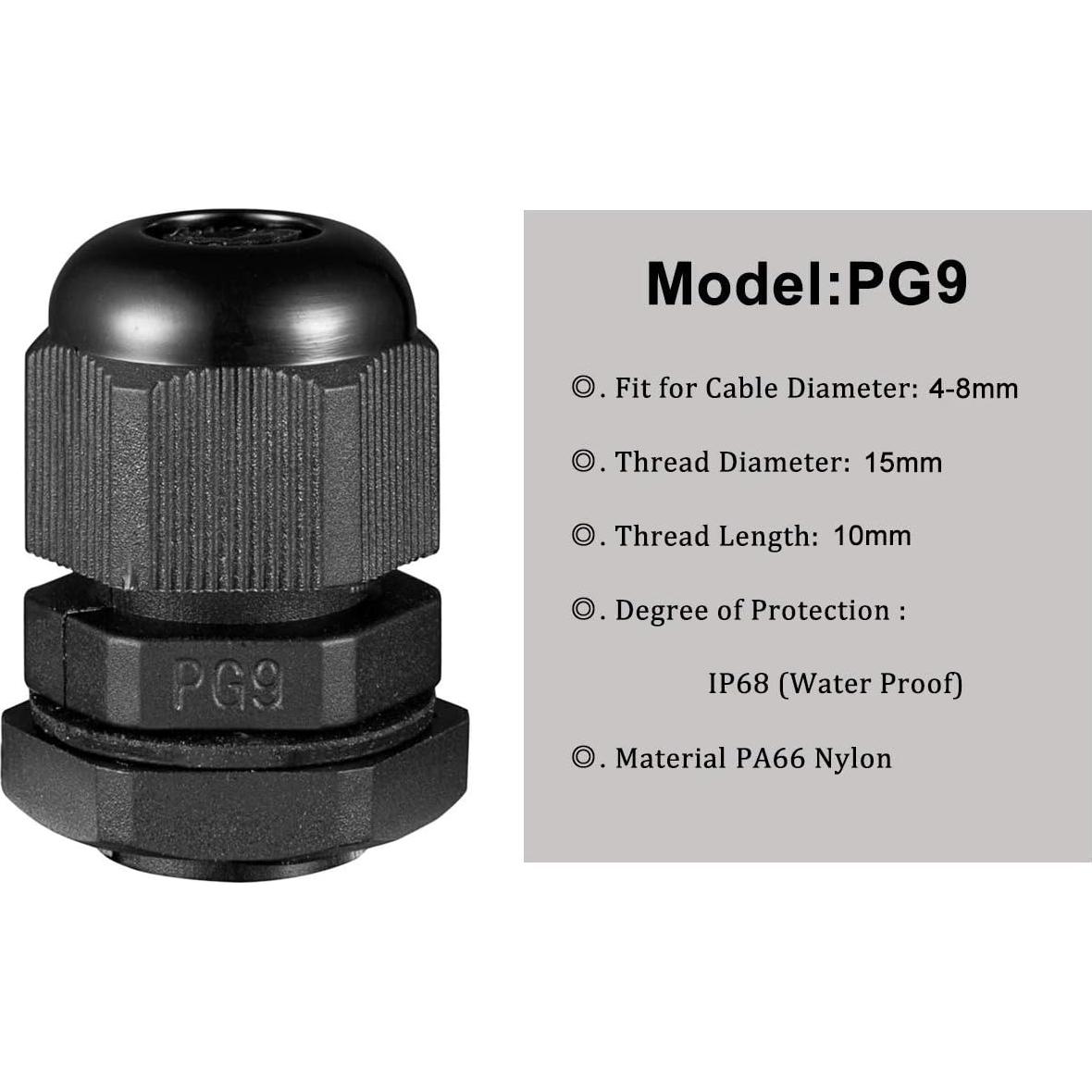 Conector de Cable Impermeable YXQ PG9 4-8mm Paquete de 6