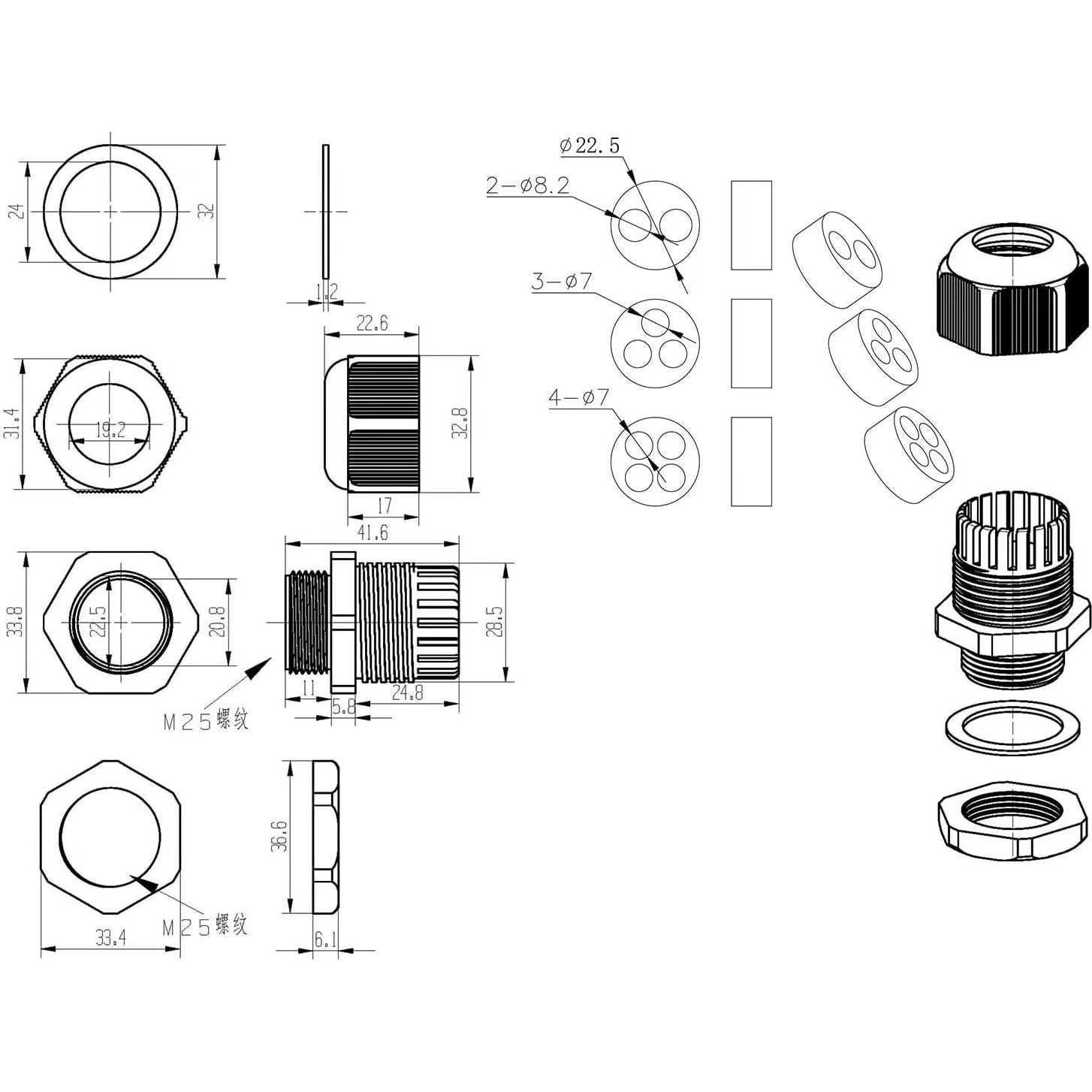 Entradas de cable nylon GOLBONG 3 agujeros IP67 a prueba de agua