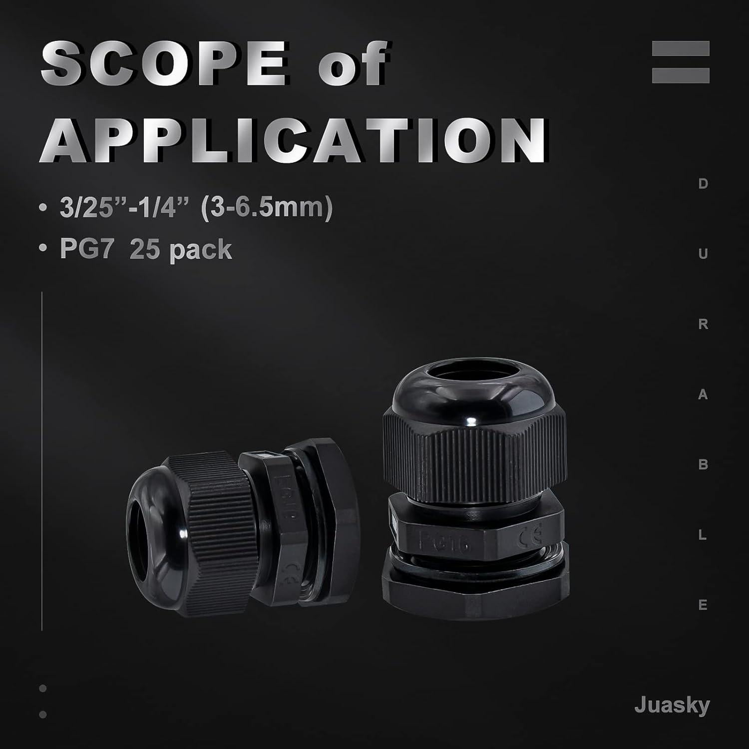 Paquete de 25 Conectores de Cable Ajustables Juasky PG7 Nylon