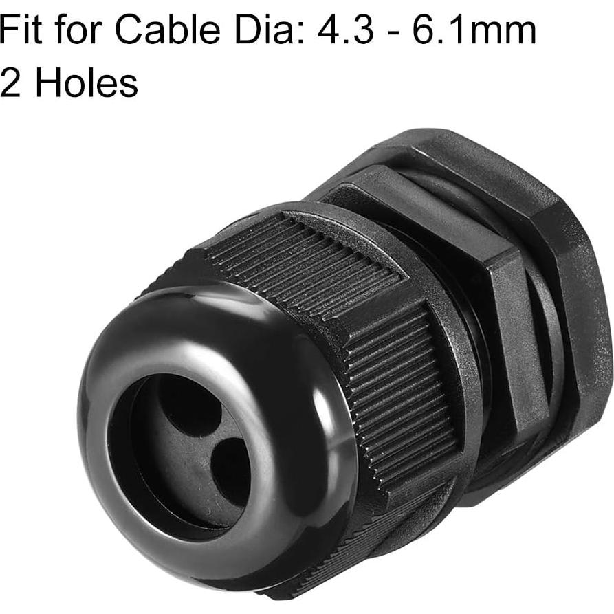 Conector PG16 uxcell 2 Agujeros Impermeable IP68 Nylon 4.3-6.1mm