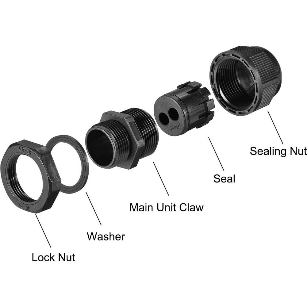 Conector PG16 uxcell 2 Agujeros Impermeable IP68 Nylon 4.3-6.1mm