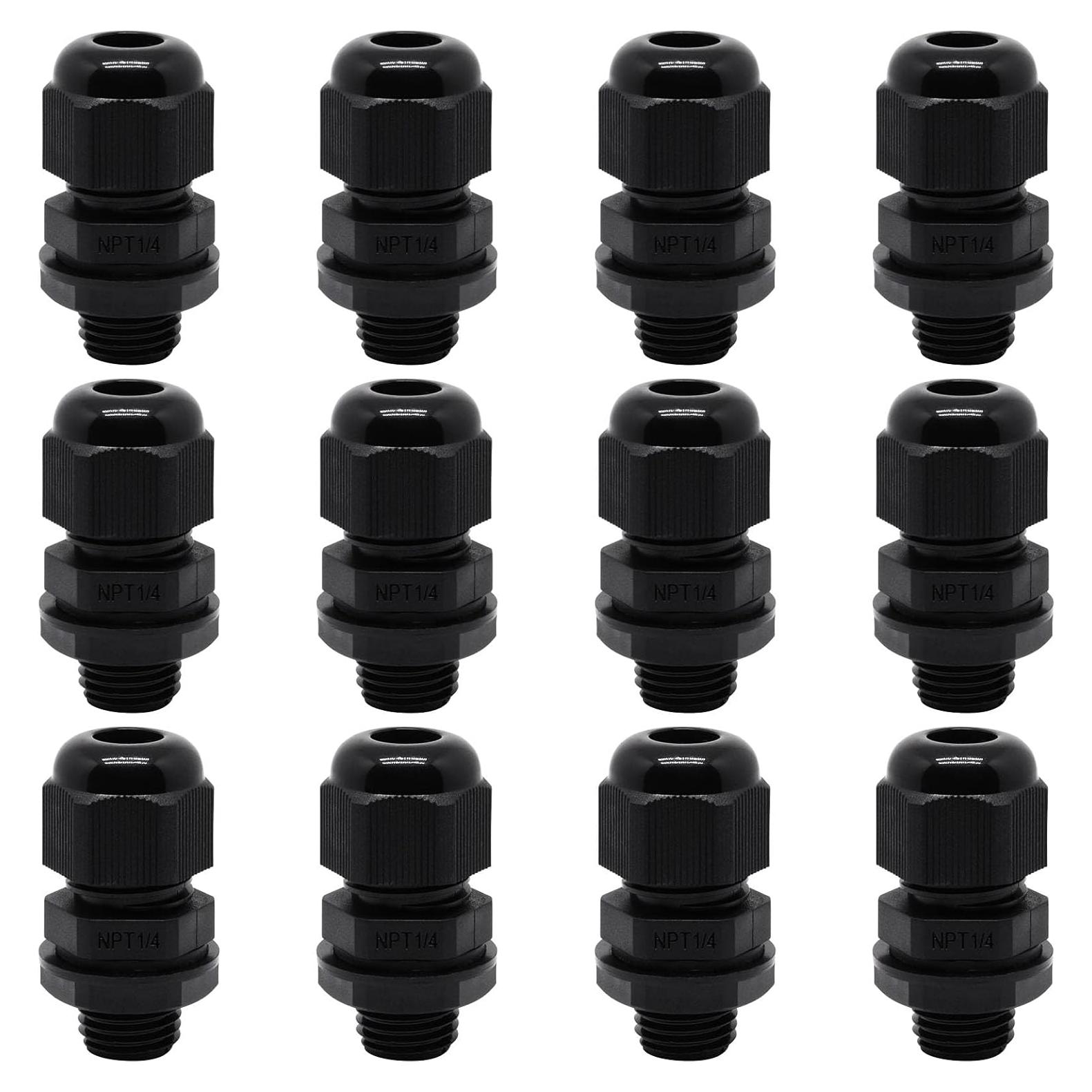 Gland de Cable Impermeable Sydien 12Pcs 1/4" NPT Nylon IP68