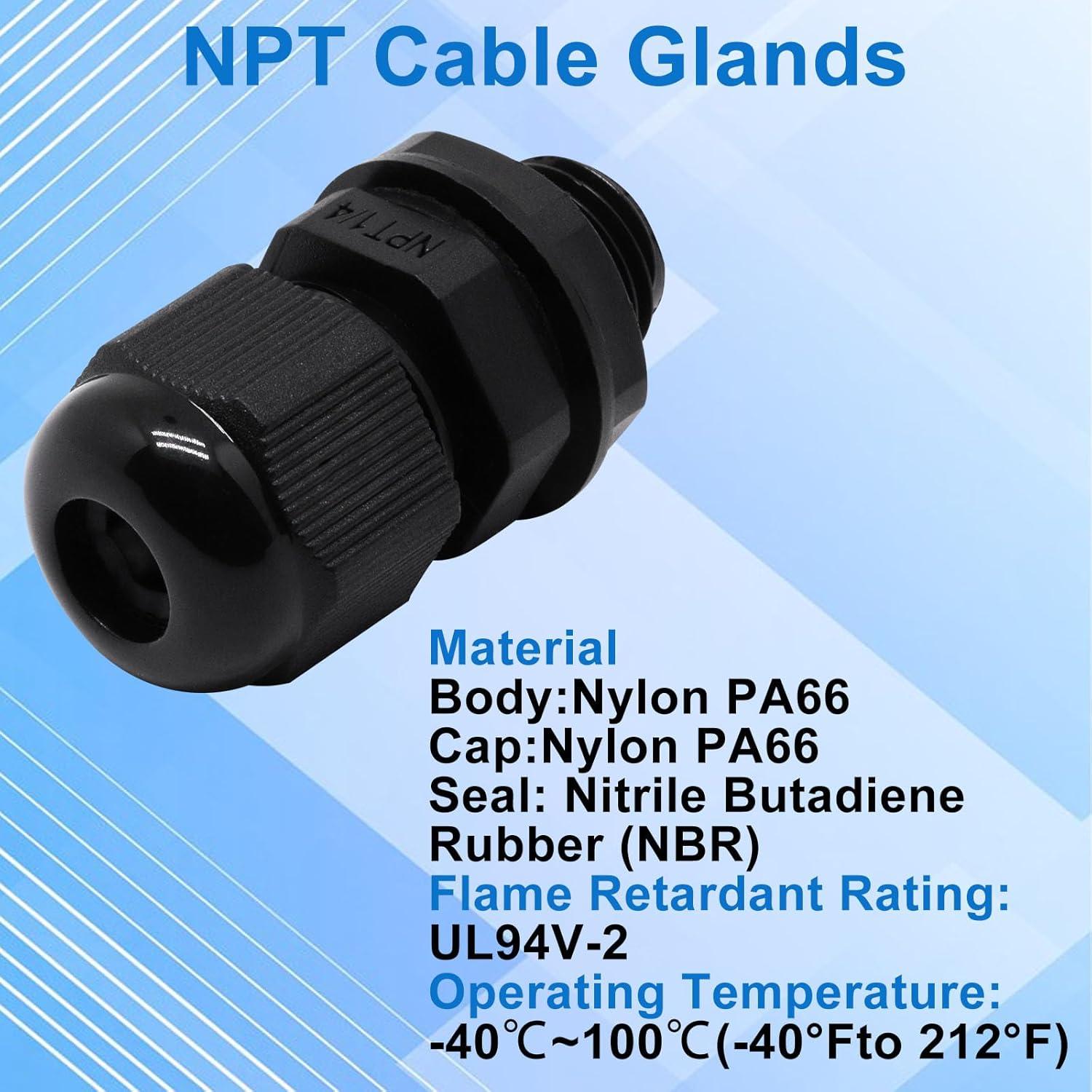 Gland de Cable Impermeable Sydien 12Pcs 1/4" NPT Nylon IP68