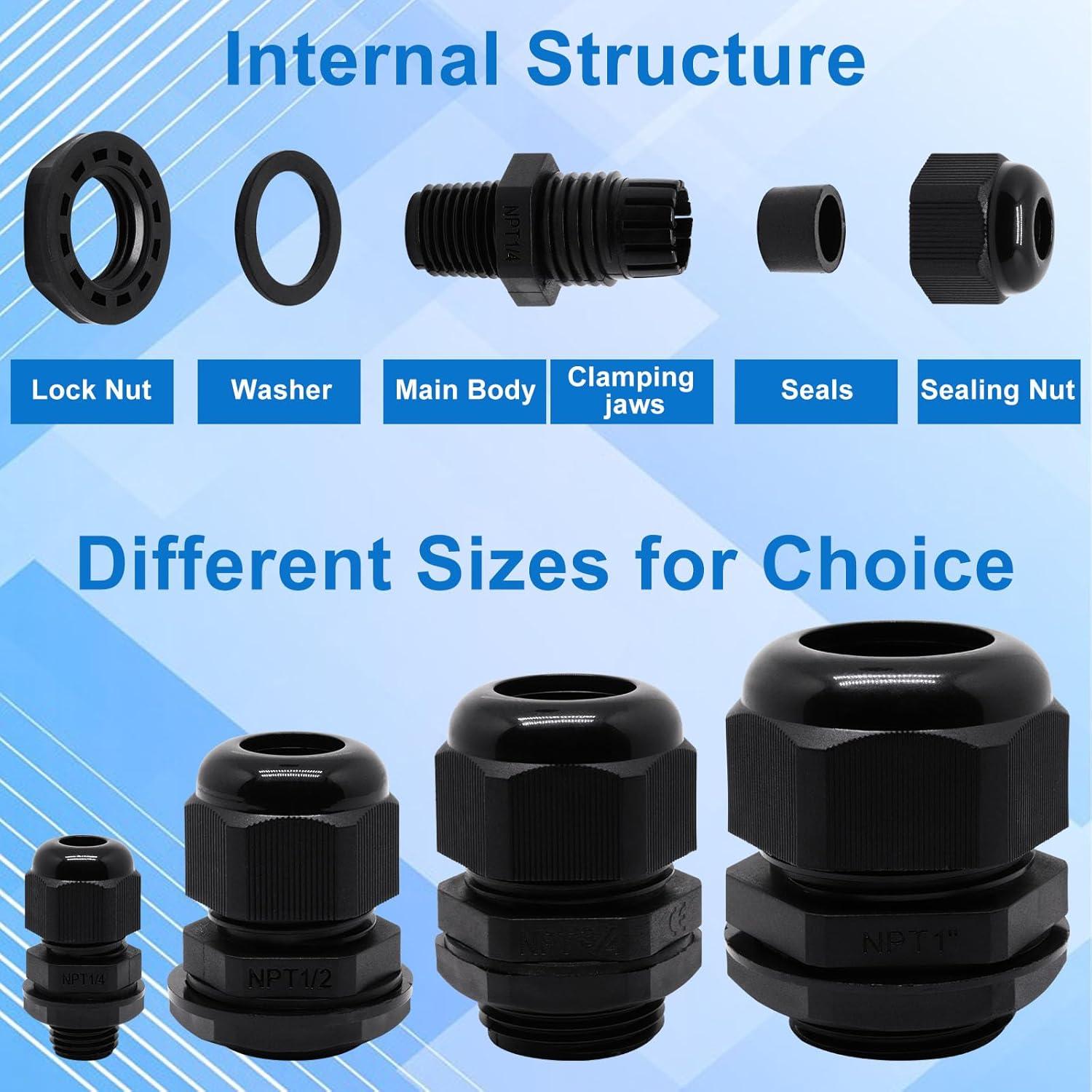 Gland de Cable Impermeable Sydien 12Pcs 1/4" NPT Nylon IP68