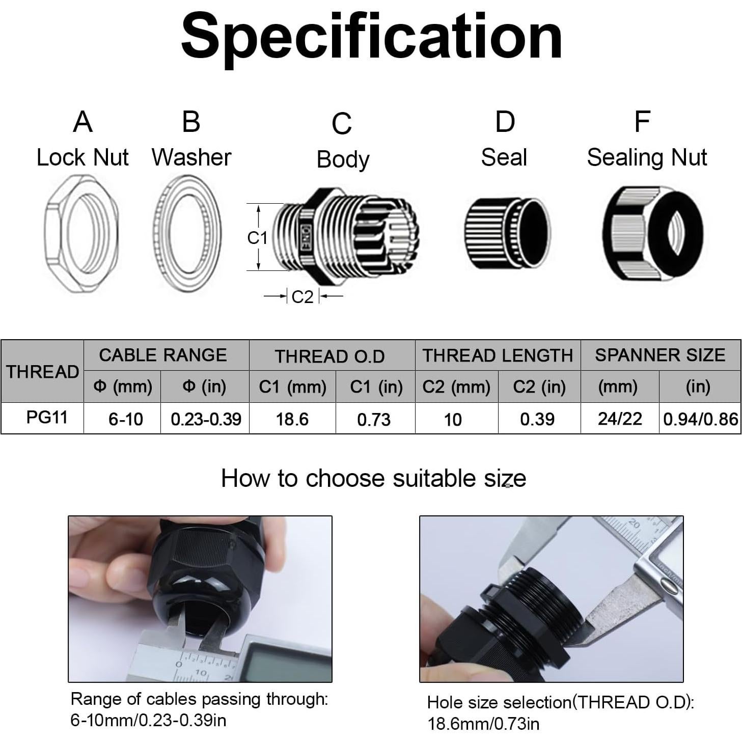 LeMotech Pasacables PG11 Impermeables 20 Piezas 6-10mm