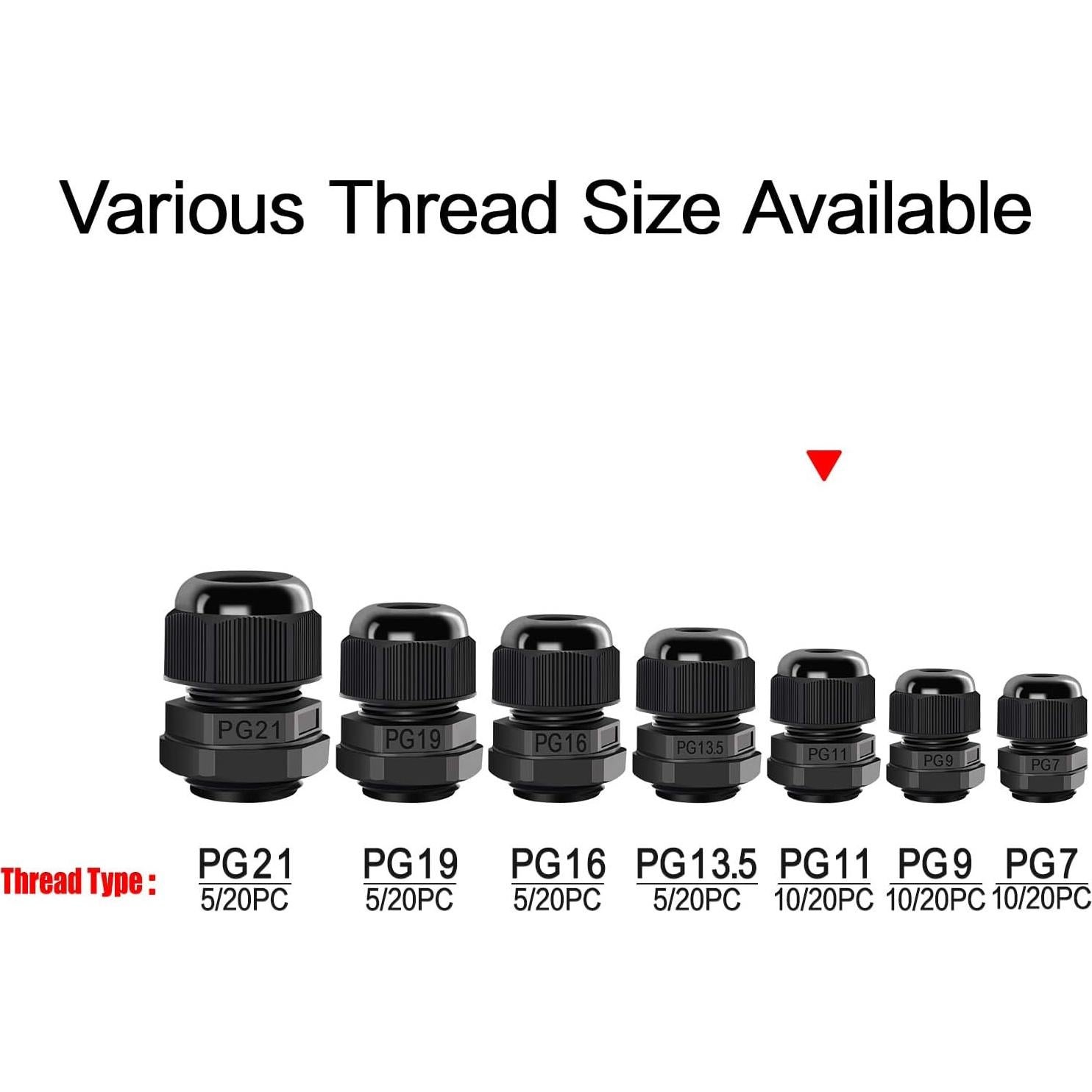 LeMotech Pasacables PG11 Impermeables 20 Piezas 6-10mm