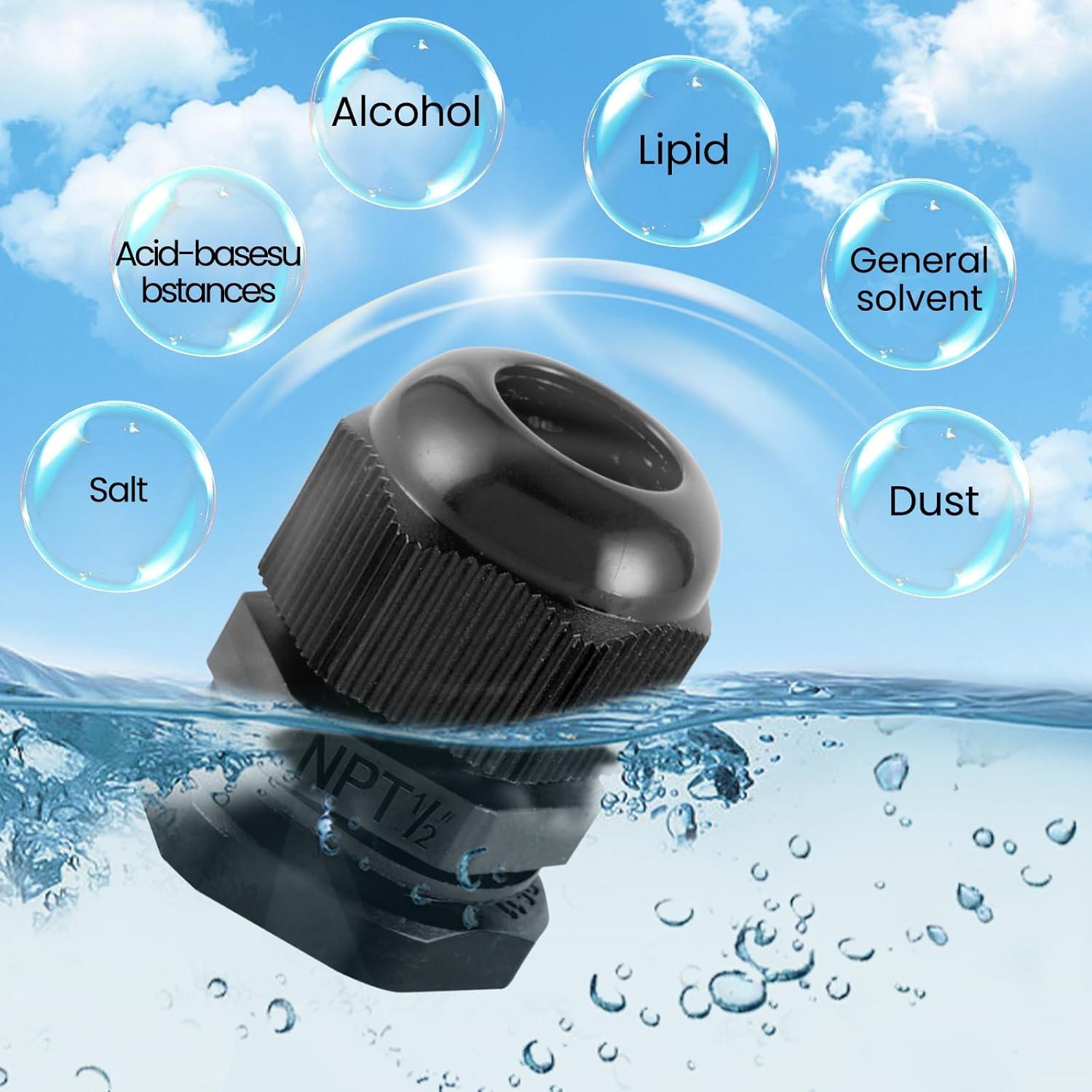 20 Conectores de Cable Impermeables NPT 1/2" Nylon Ajustables