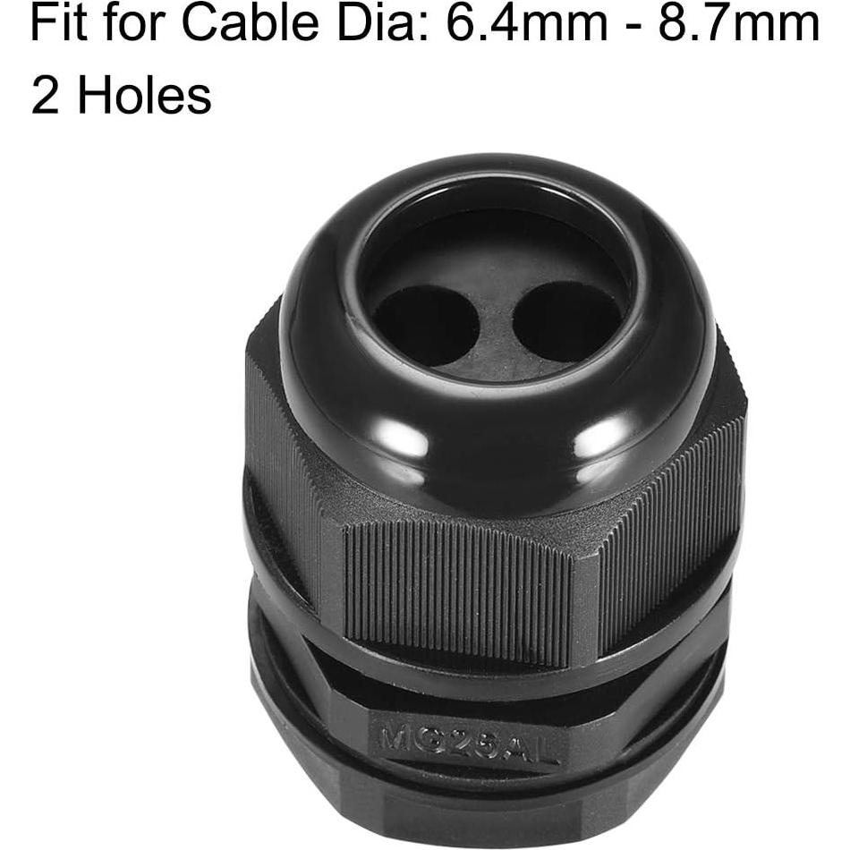 Conector Rosca M25 uxcell Impermeable IP68 2 Agujeros 6.4-8.7mm