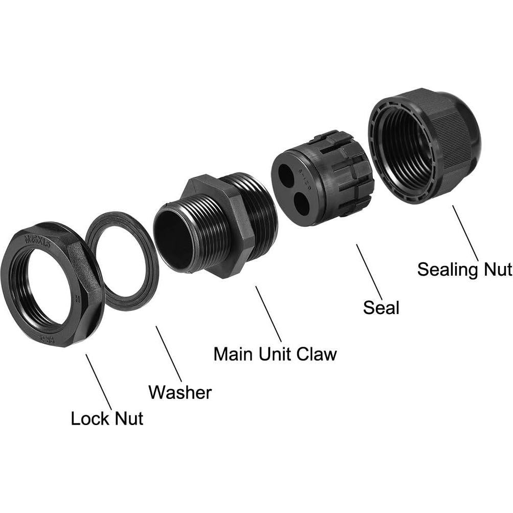 Conector Rosca M25 uxcell Impermeable IP68 2 Agujeros 6.4-8.7mm