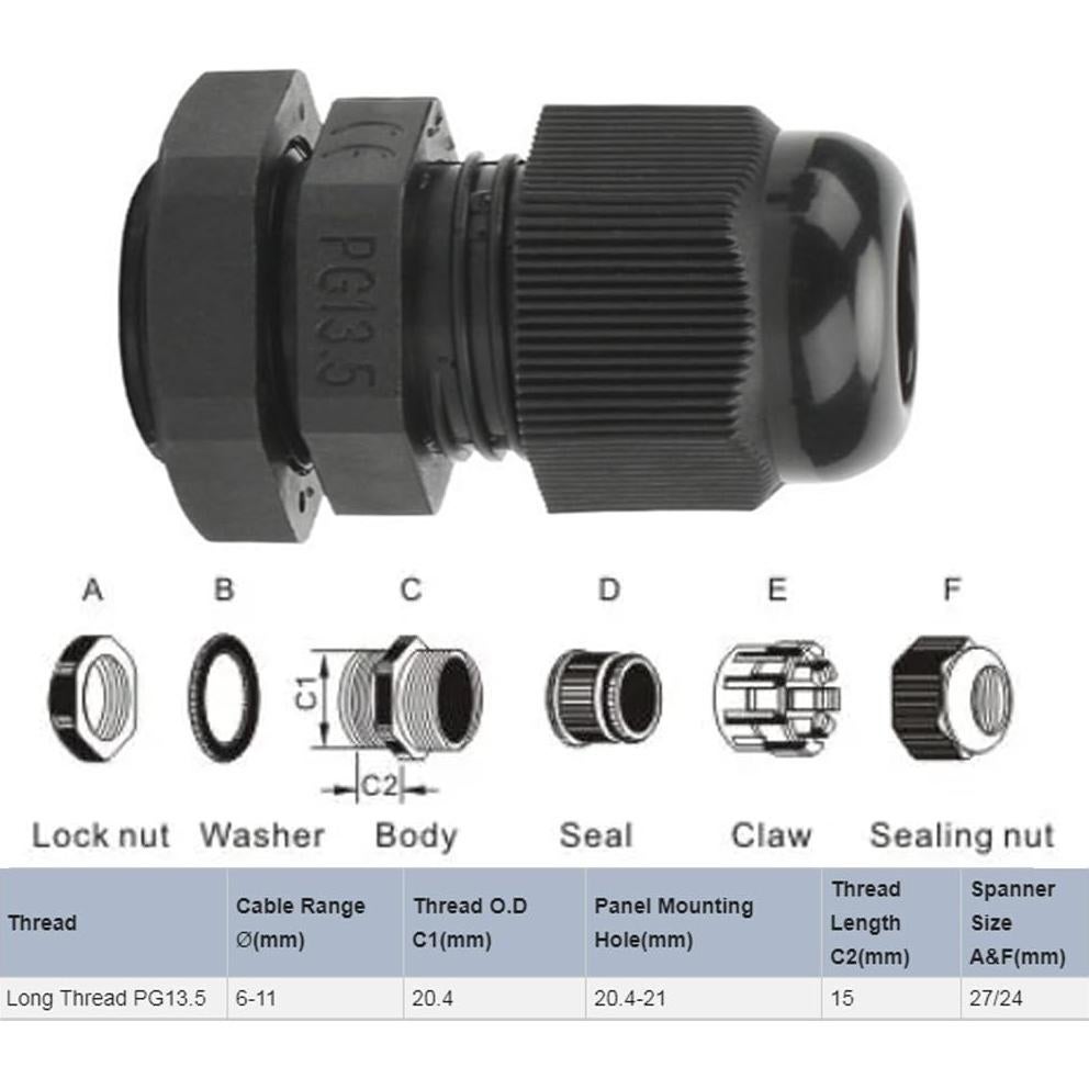 Conector de Cable PG 13.5 Nylon Impermeable IP68 10PCS