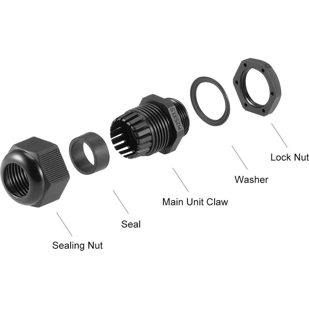 Conector de Cable M25 uxcell Nylon Impermeable 12-15mm 10pcs