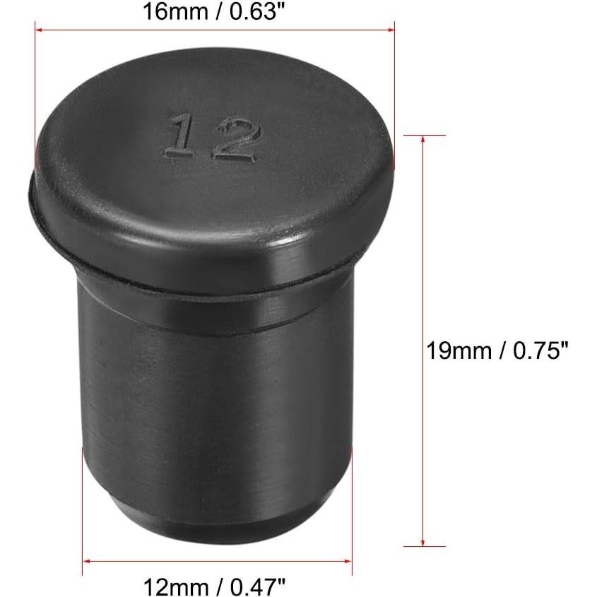 Tapon de Goma uxcell SPR-120 EPDM 12mm Impermeable 3pcs