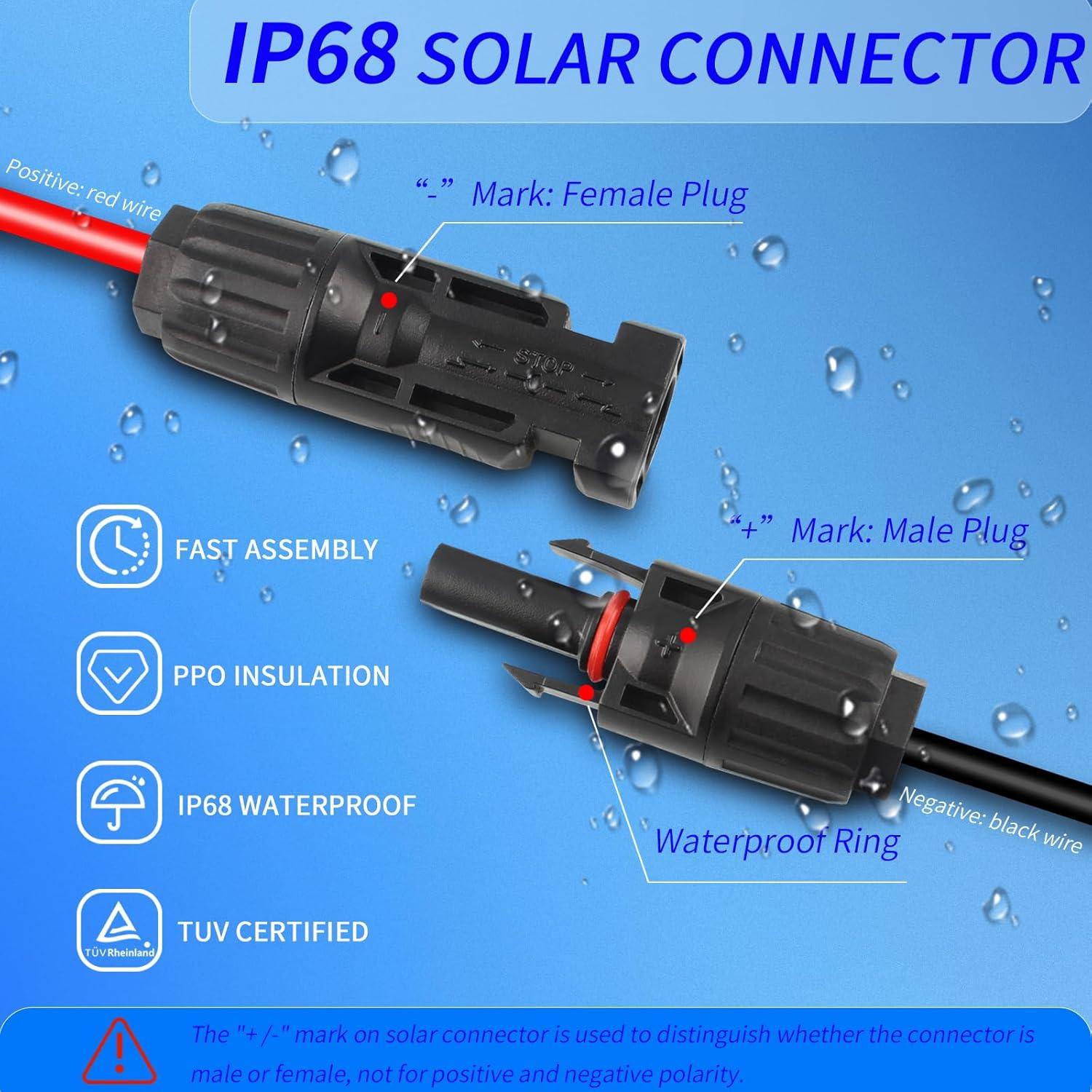 Entrada de Cable Solar Kbaoele 10FT 10AWG IP68 Impermeable