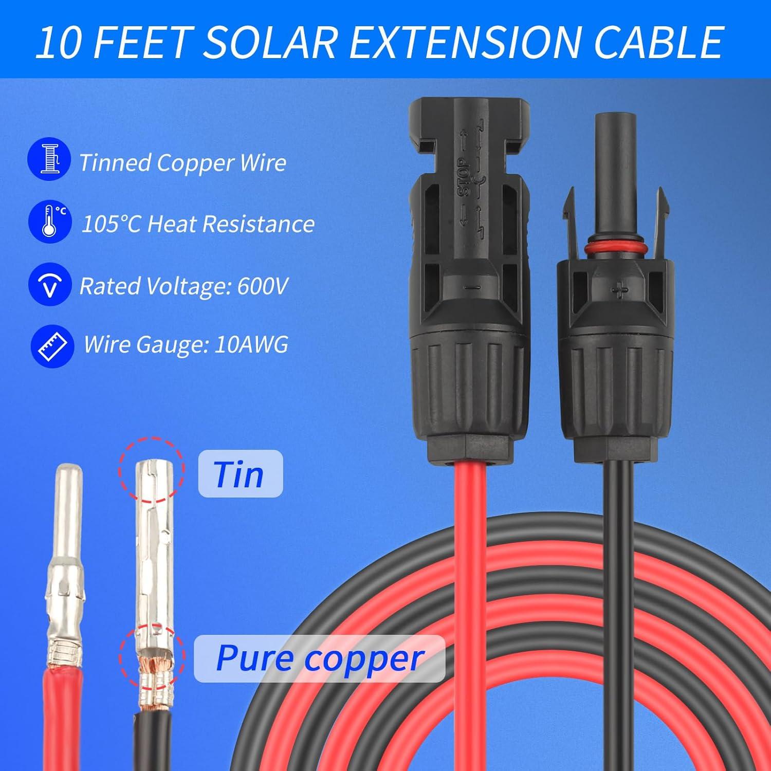 Entrada de Cable Solar Kbaoele 10FT 10AWG IP68 Impermeable