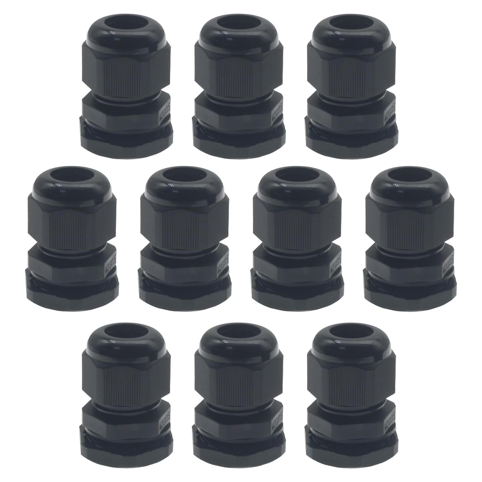 10 Conectores de Cable Impermeables M20x1.5 Nylon Negro IP68