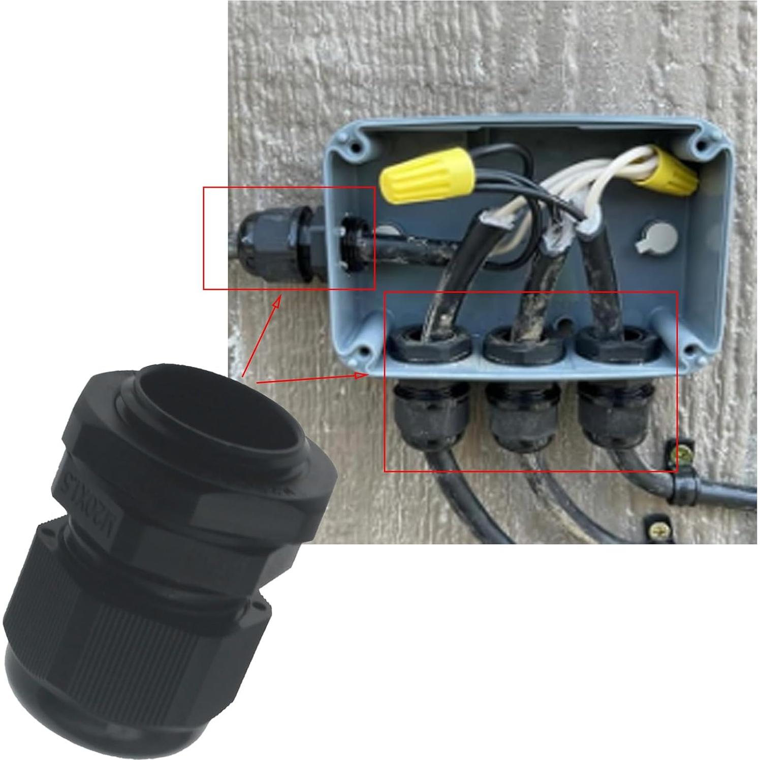 10 Conectores de Cable Impermeables M20x1.5 Nylon Negro IP68