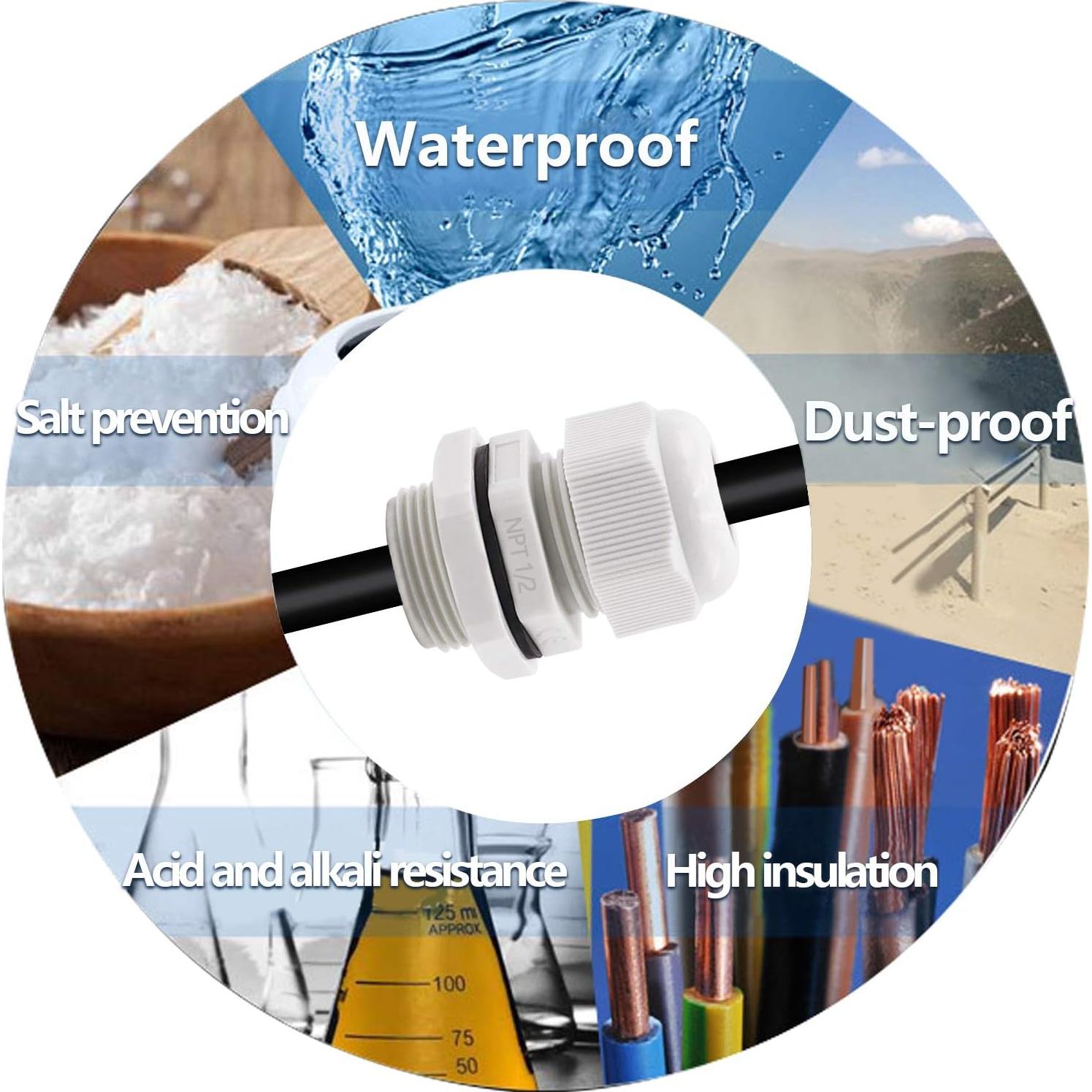 Conectores de Cable 12 Pcs NPT 1/2" mxuteuk IP68 Ajustables