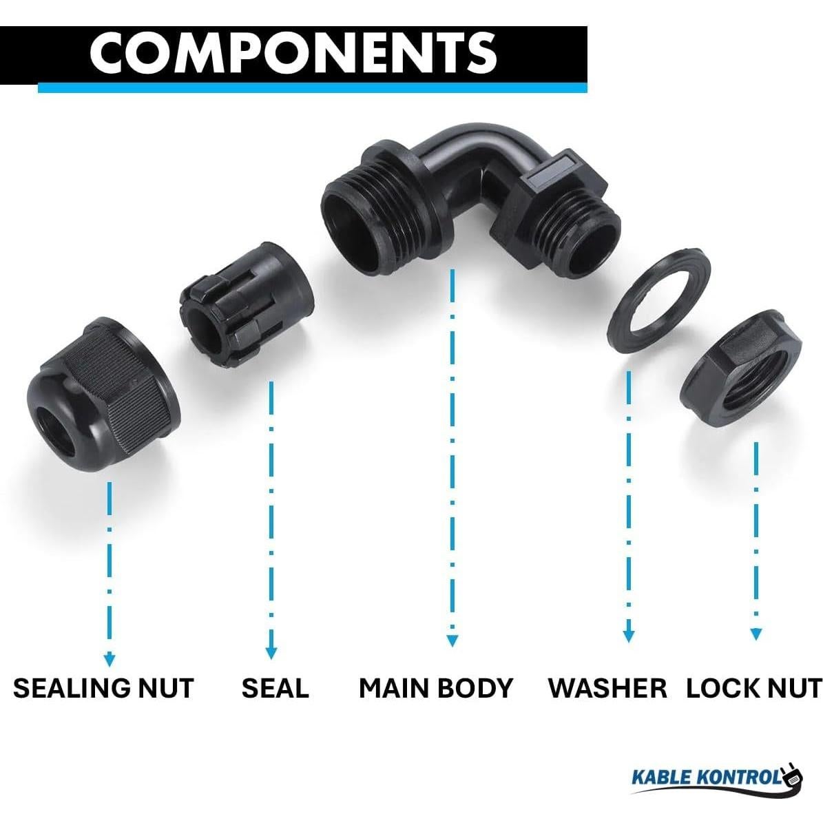 Conectores de Cable en Codo Nylon Kable Kontrol 1/2" 20 Pcs