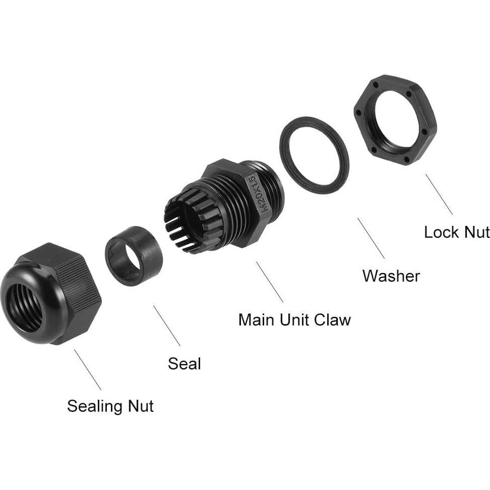 Conector de Cable M20 uxcell Impermeable Nylon 20pcs 6-12mm