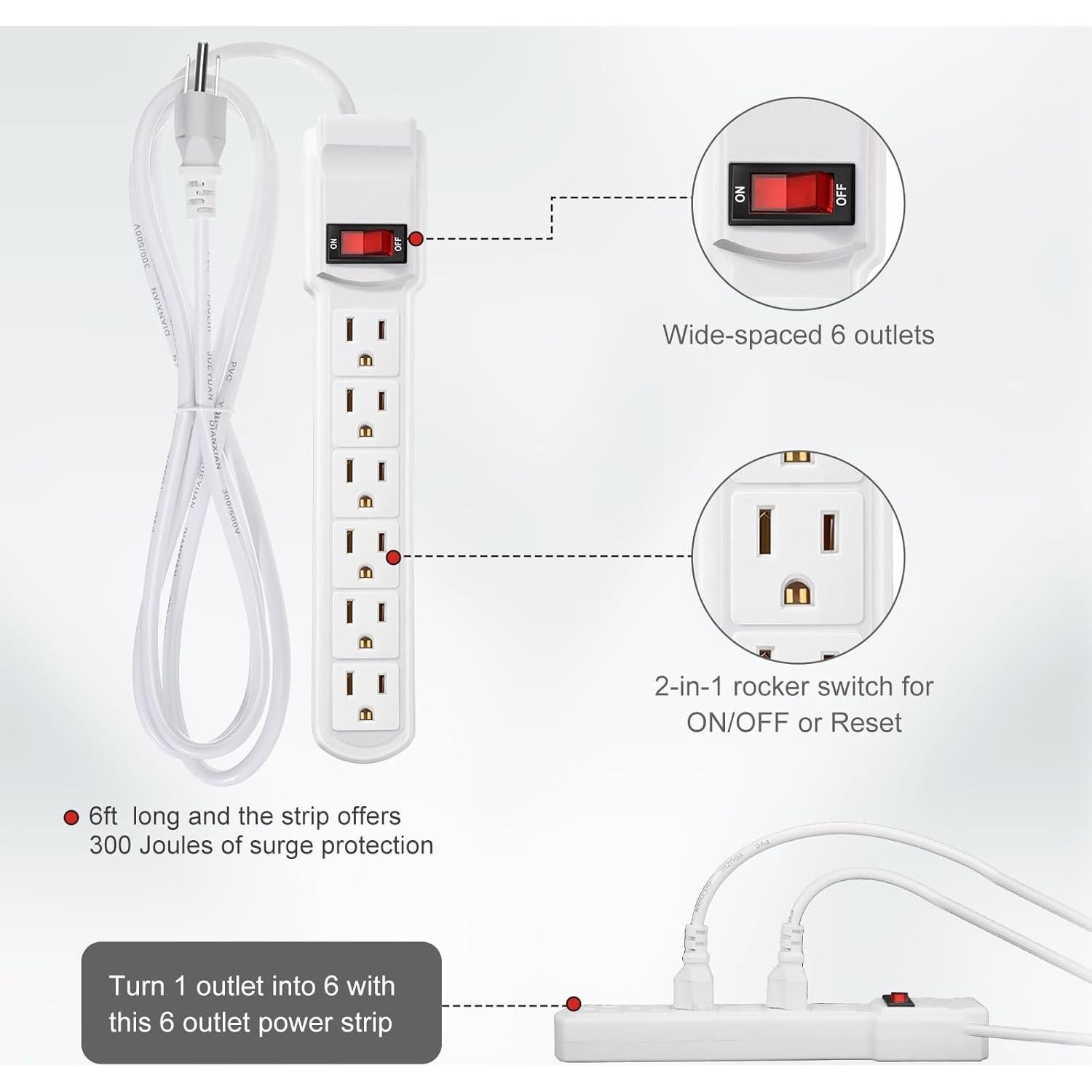Regleta de Protección contra Sobretensiones Kanayu 12 Pcs 1.8m