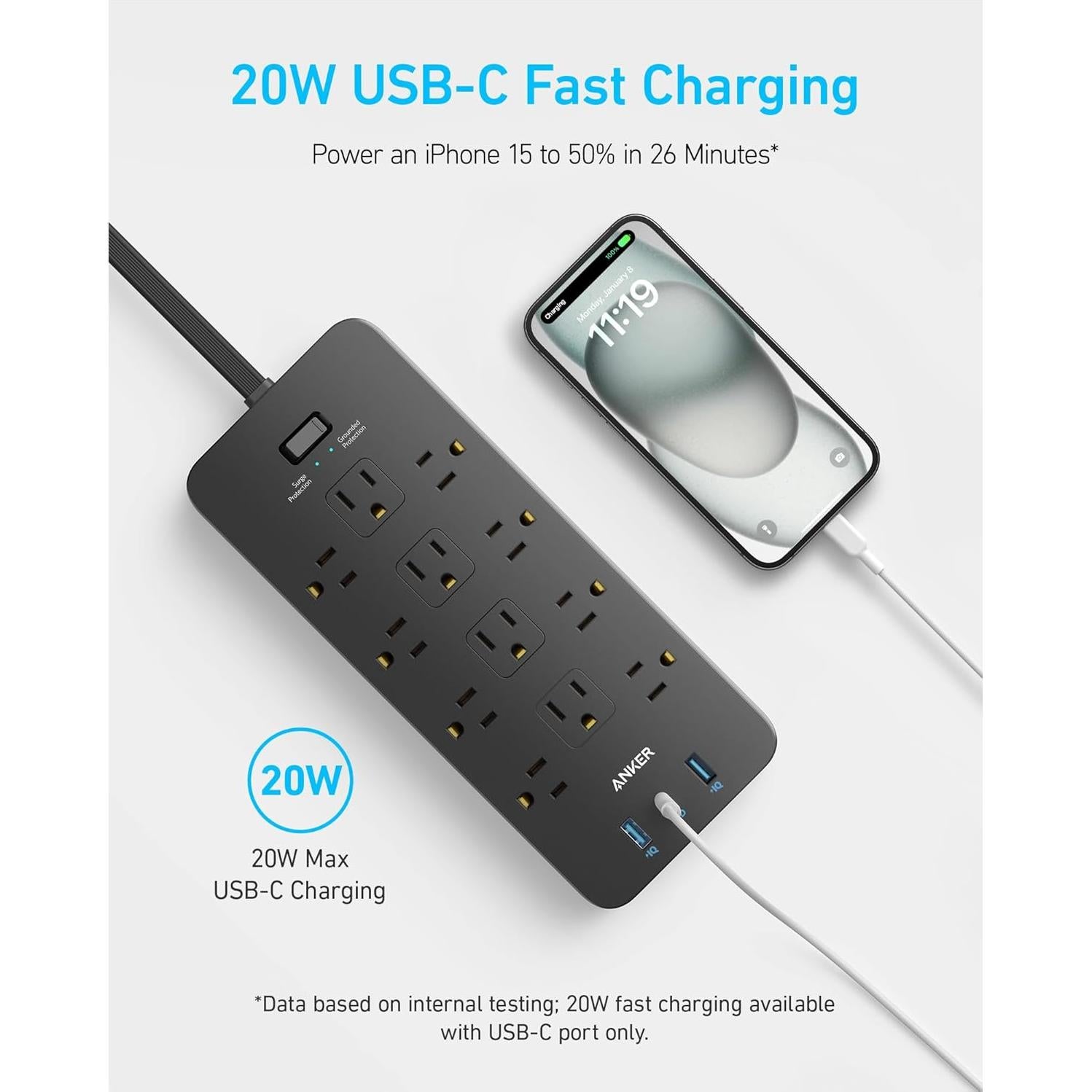 Regleta de Alimentación Anker 351 con 12 Salidas AC y USB