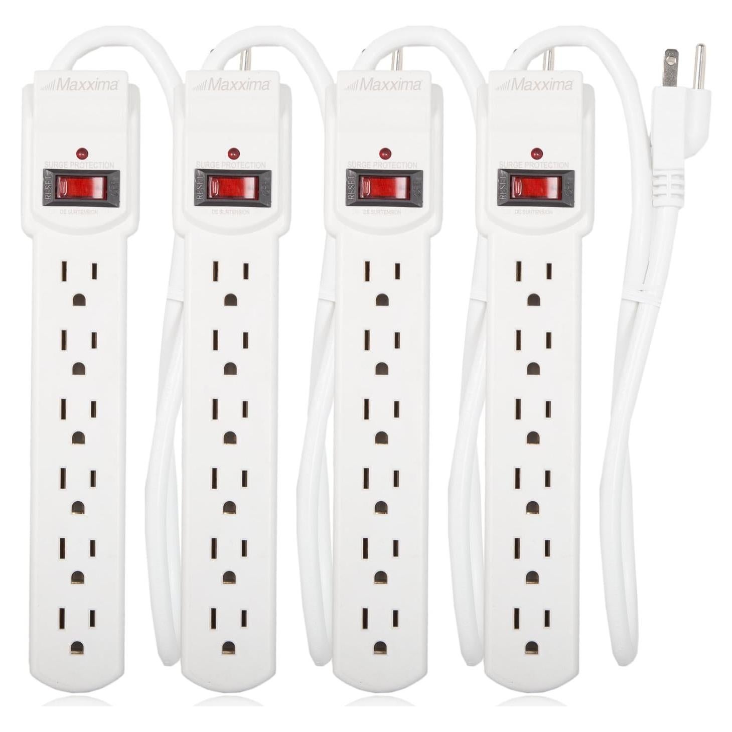 Regleta de Enchufes Maxxima 6 Salidas 300 Julios Blanca - Paquete de 4