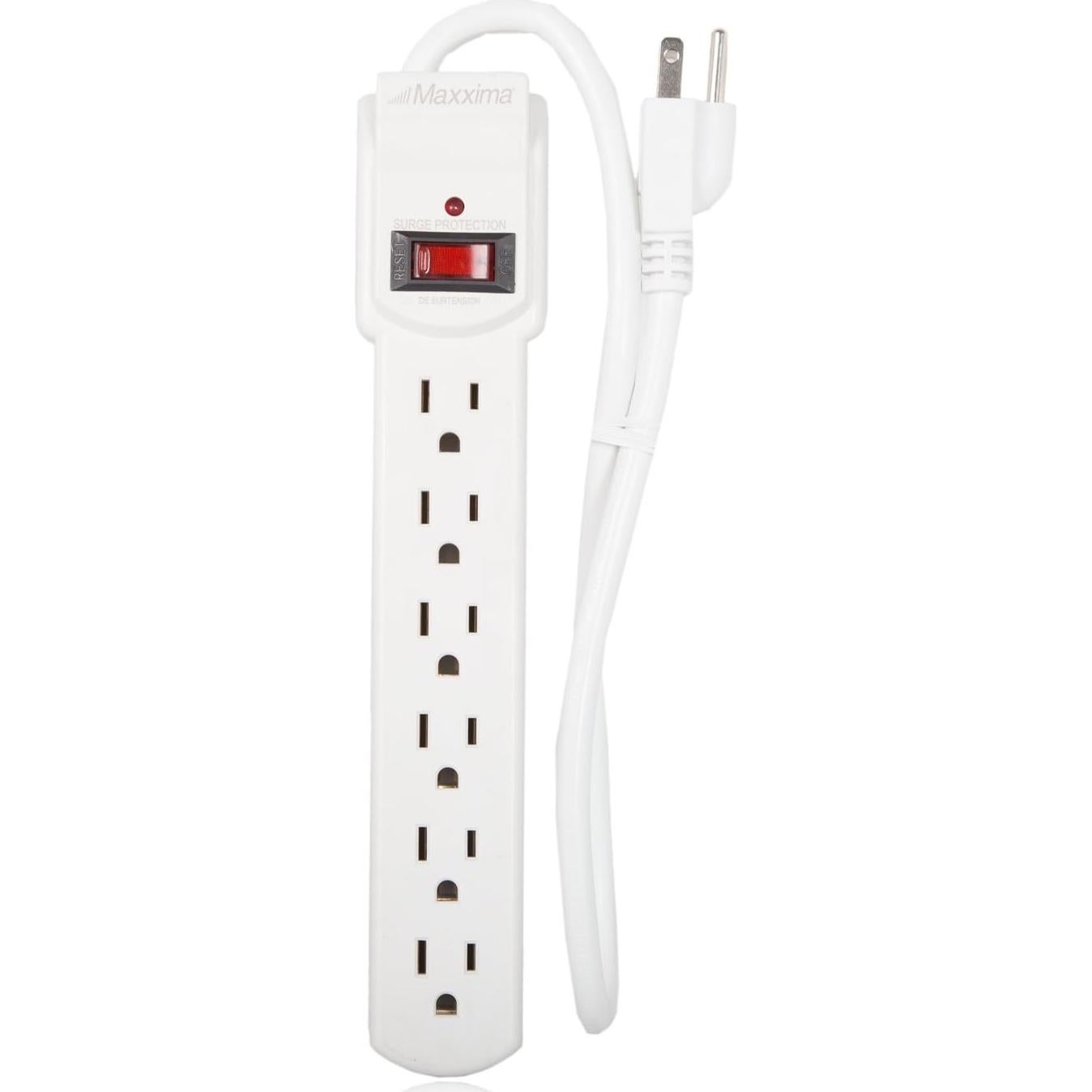 Regleta de Enchufes Maxxima 6 Salidas 300 Julios Blanca - Paquete de 4