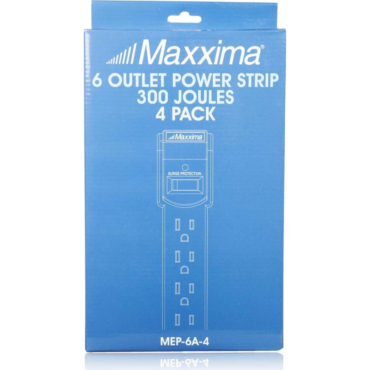 Regleta de Enchufes Maxxima 6 Salidas 300 Julios Blanca - Paquete de 4