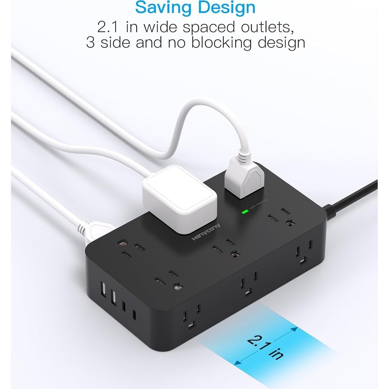 Regleta de Sobretensión HANYCONY 12 Salidas 4 USB C 1.83m