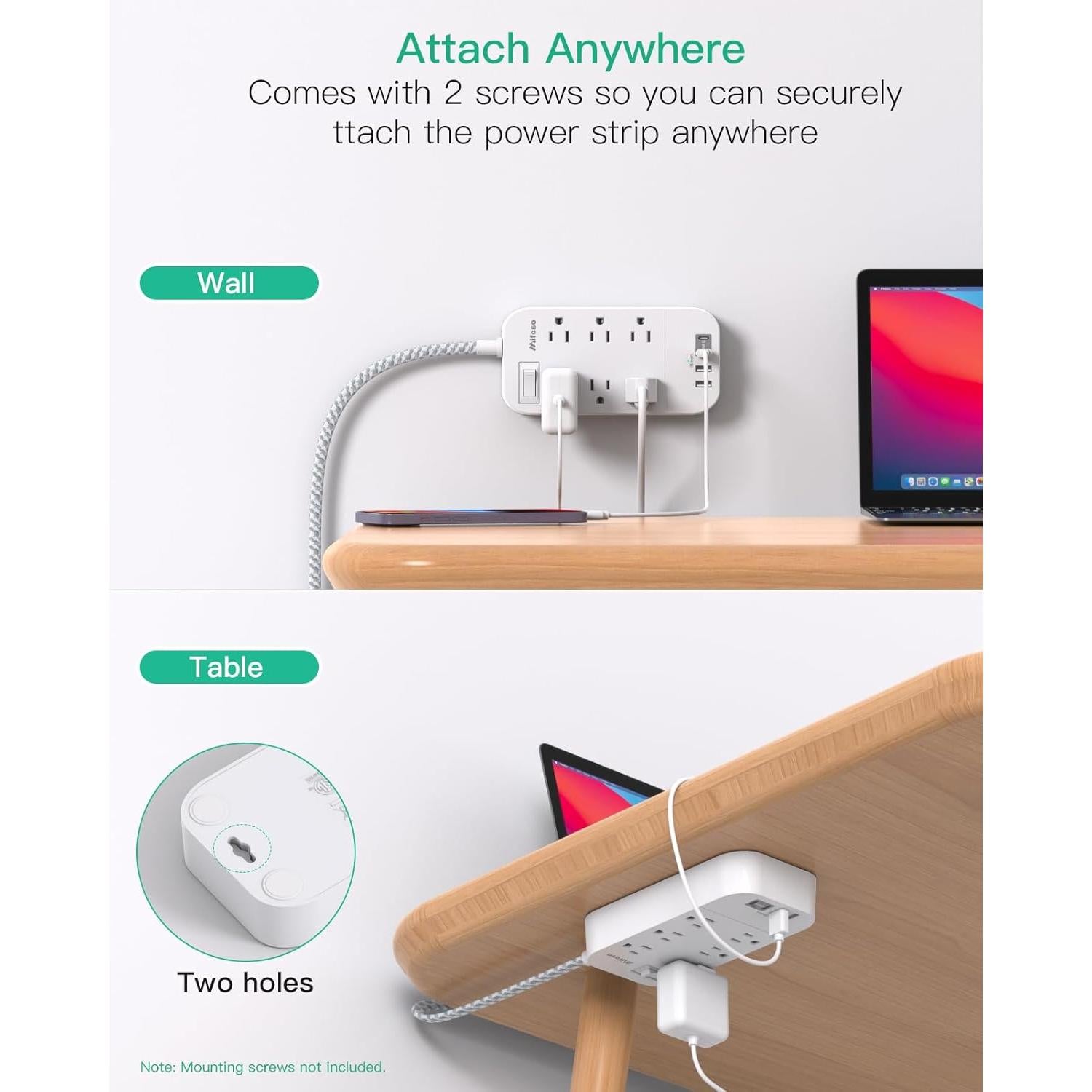 Regleta de Energía MIFASOPOWER 3m 6 Salidas 4 USB Montable