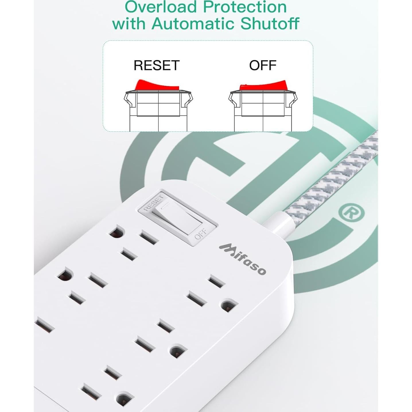 Regleta de Energía MIFASOPOWER 3m 6 Salidas 4 USB Montable