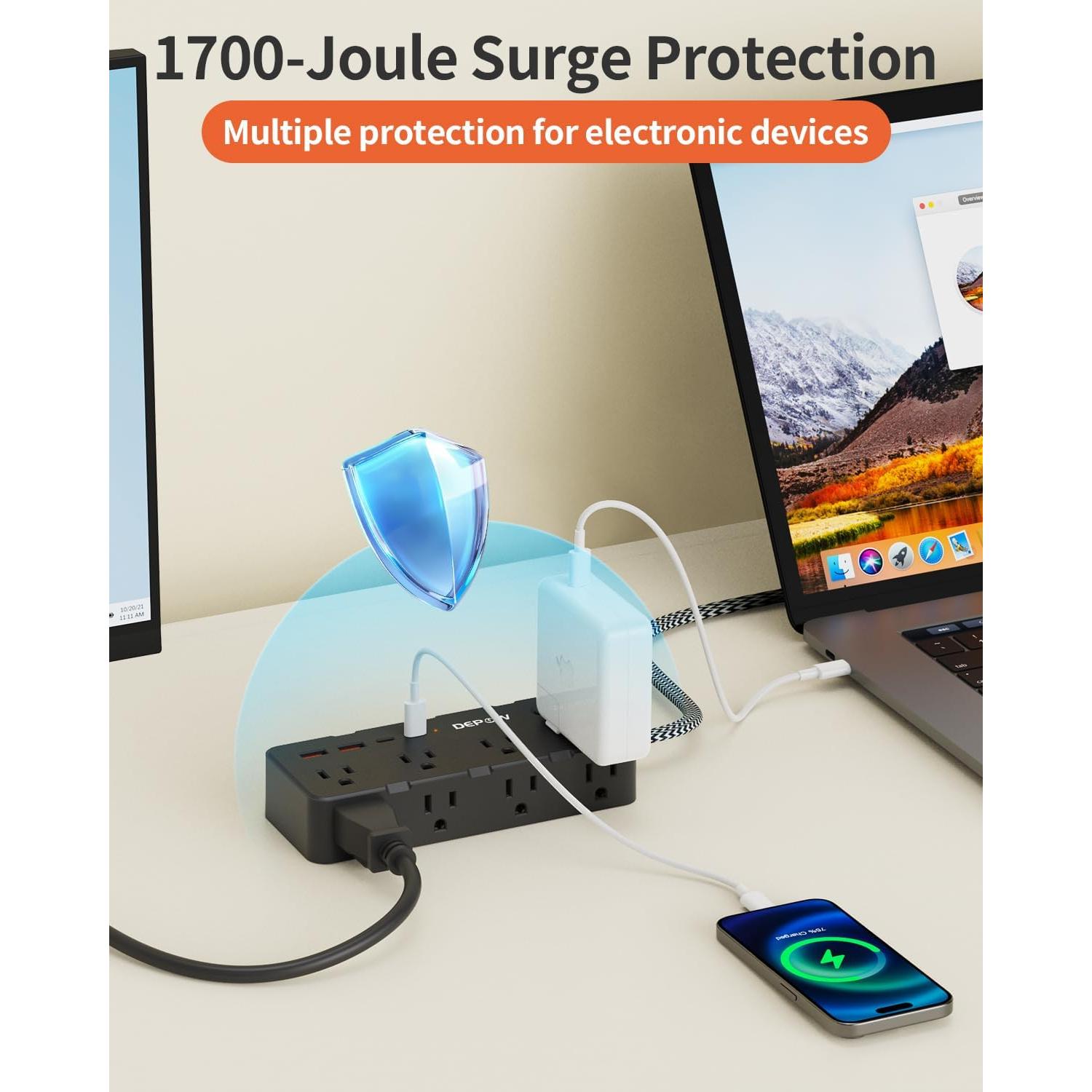 Regleta de Alimentación DEPOW 12 en 1 con 8 Salidas y 4 USB